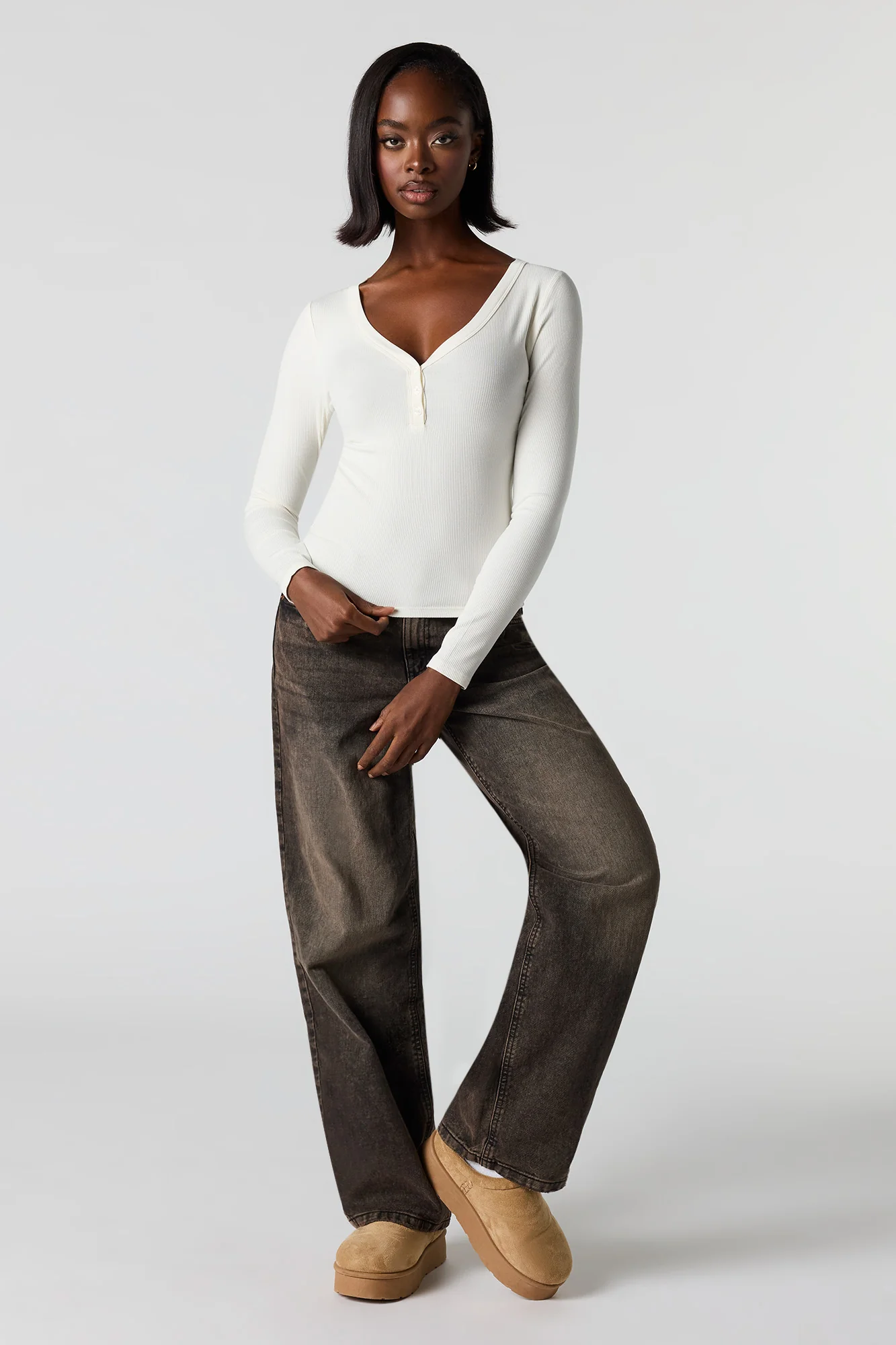 Ribbed Henley Long Sleeve Classic Top - Image 12