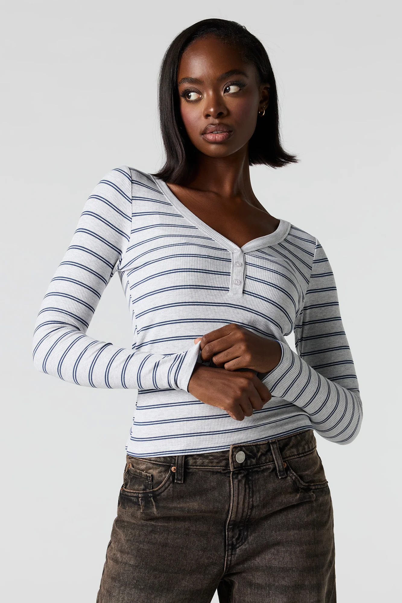 Ribbed Henley Long Sleeve Classic Top - Image 13