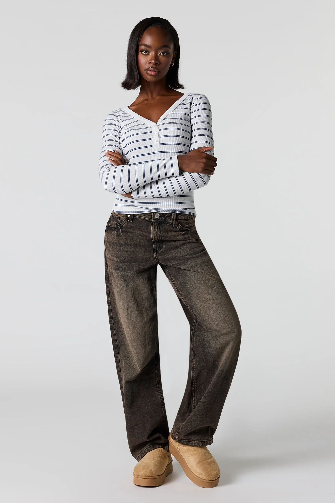 Ribbed Henley Long Sleeve Classic Top - Image 15