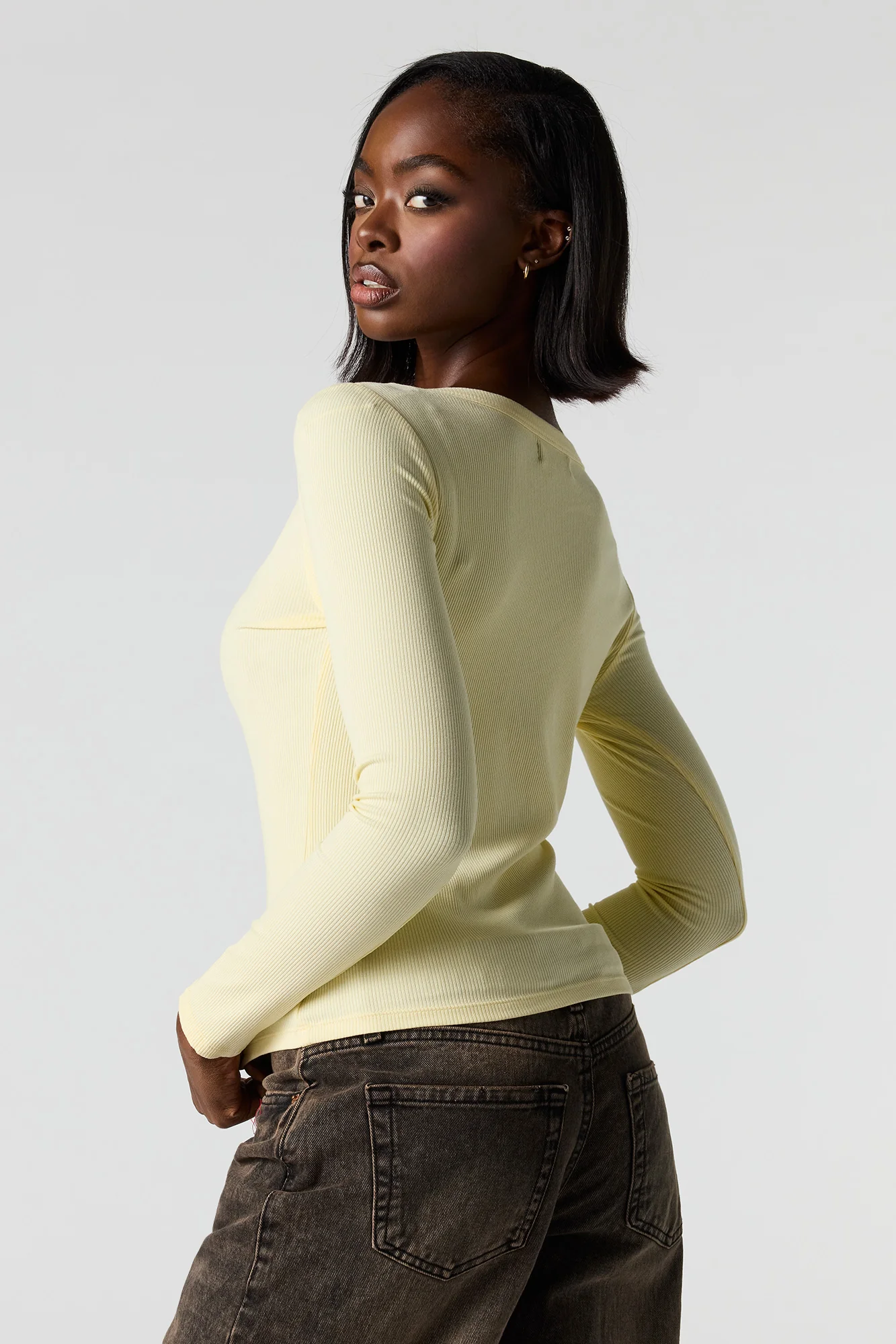 Ribbed Henley Long Sleeve Classic Top - Image 17