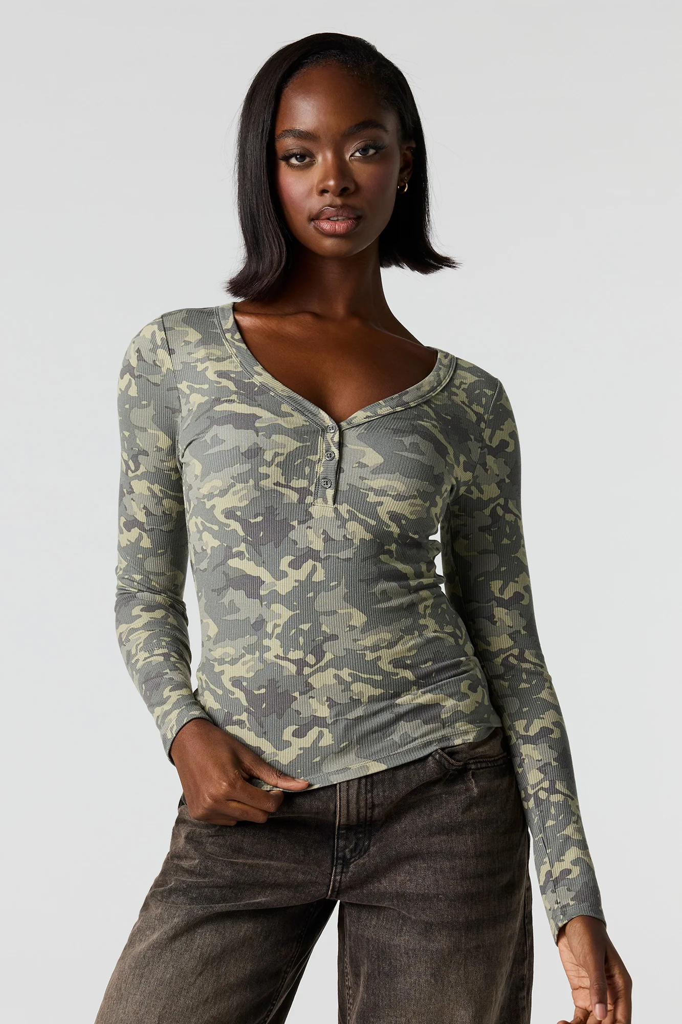 Ribbed Henley Long Sleeve Classic Top - Image 19