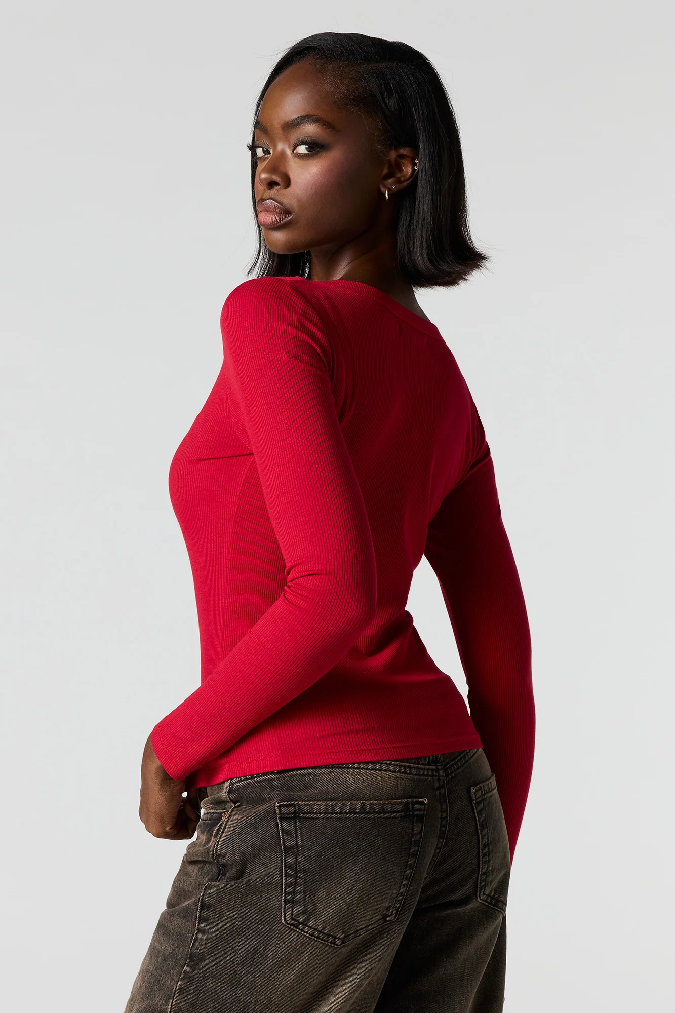 Ribbed Henley Long Sleeve Classic Top - Image 2