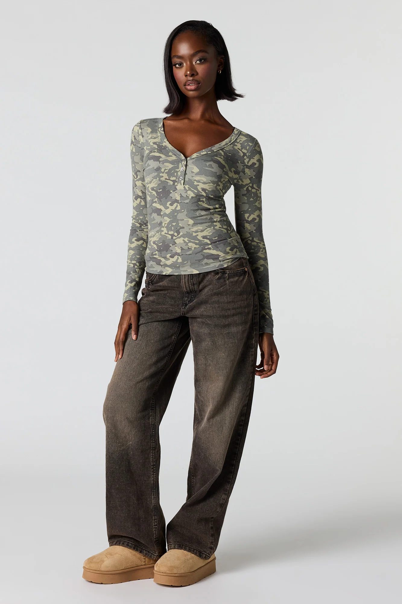 Ribbed Henley Long Sleeve Classic Top - Image 21