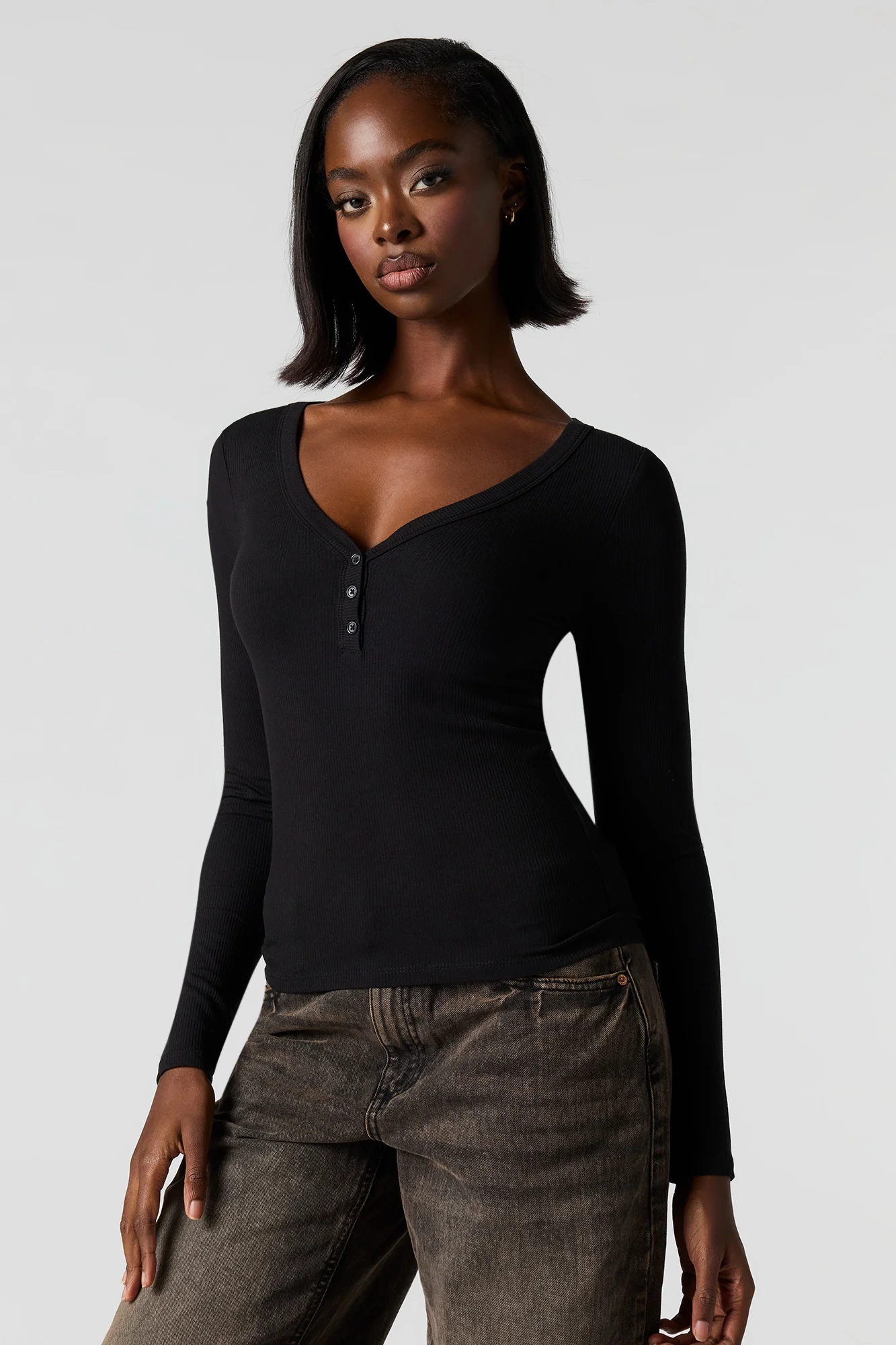 Ribbed Henley Long Sleeve Classic Top - Image 4