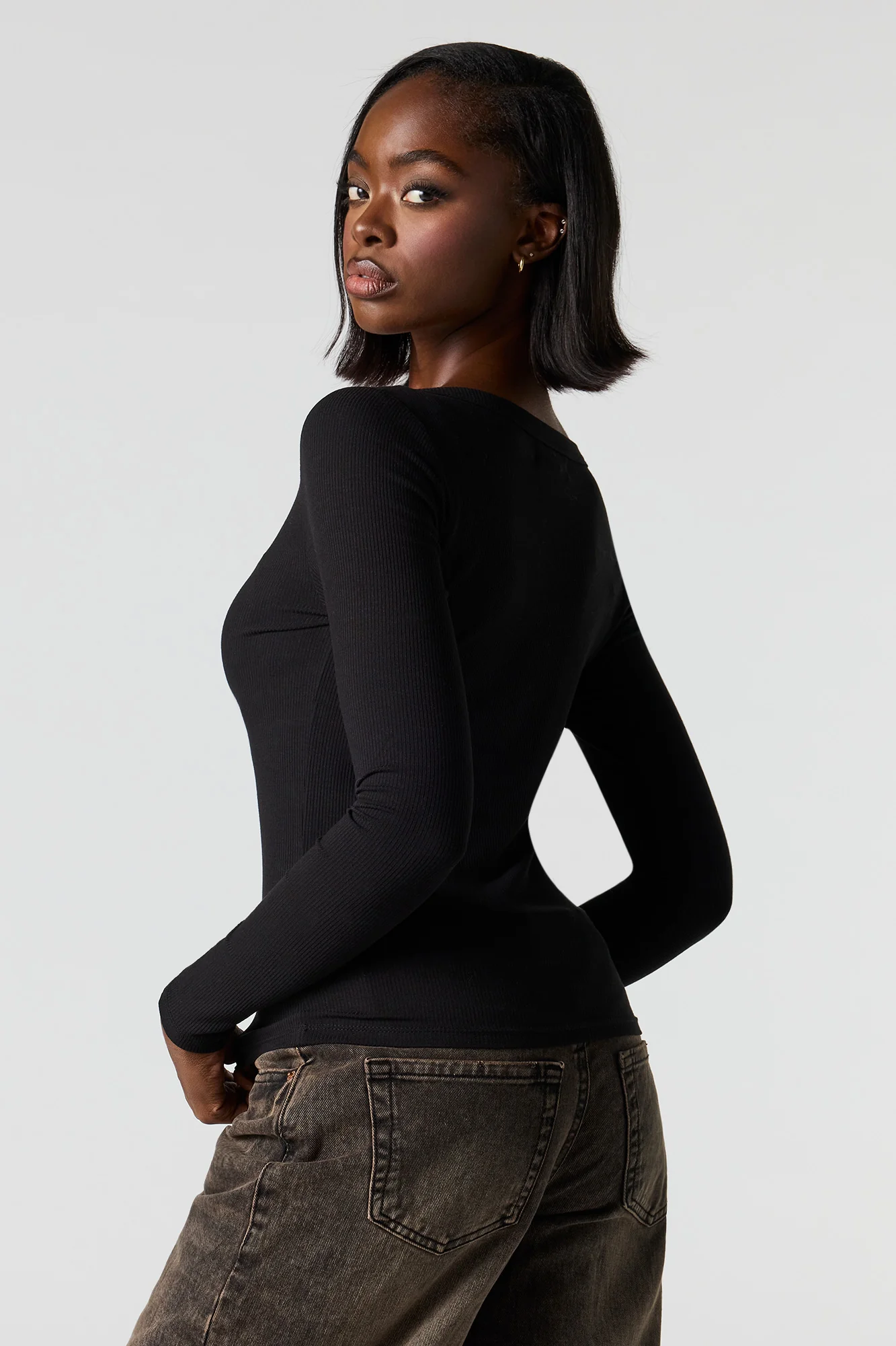 Ribbed Henley Long Sleeve Classic Top - Image 5
