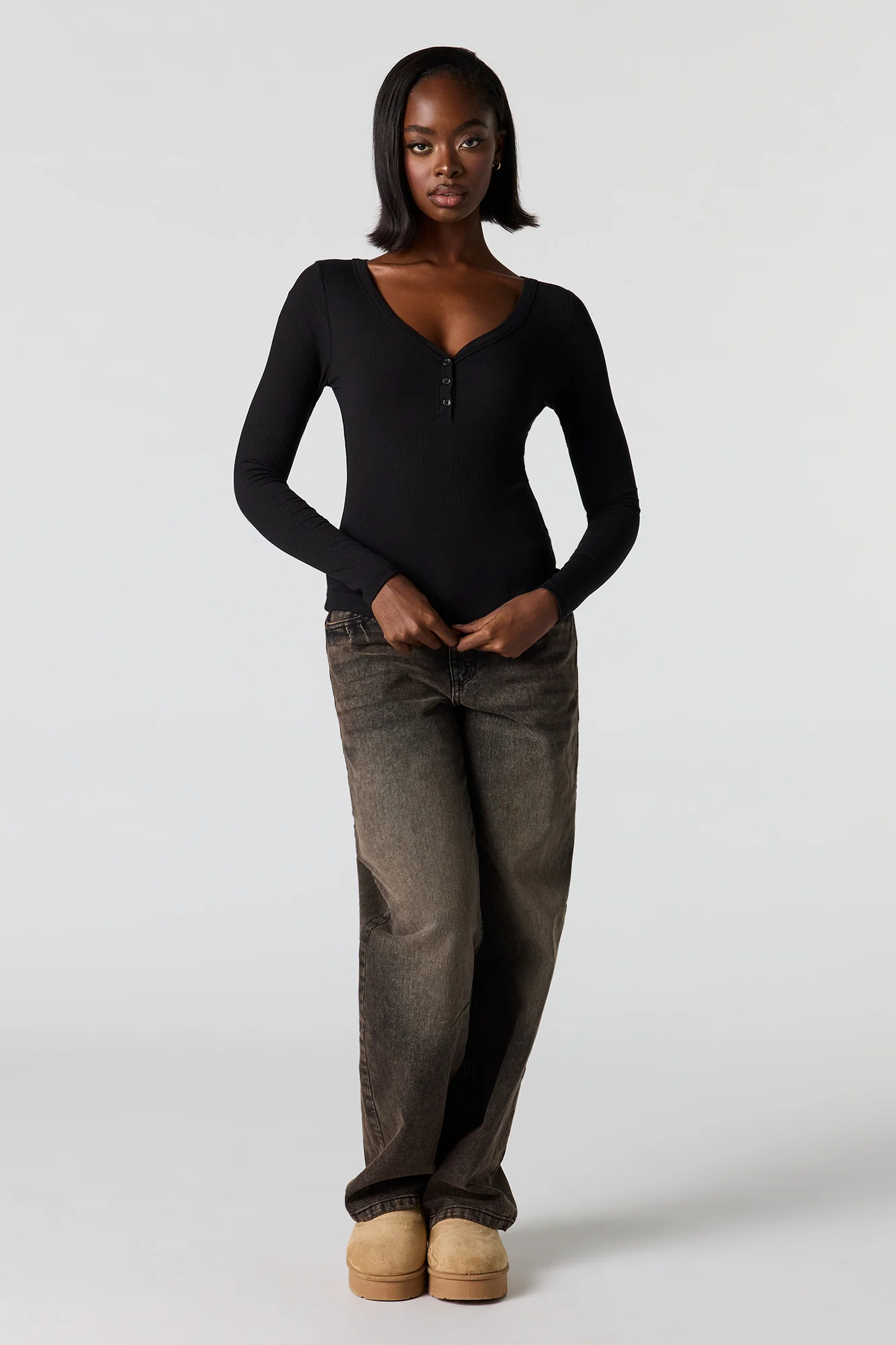 Ribbed Henley Long Sleeve Classic Top - Image 6