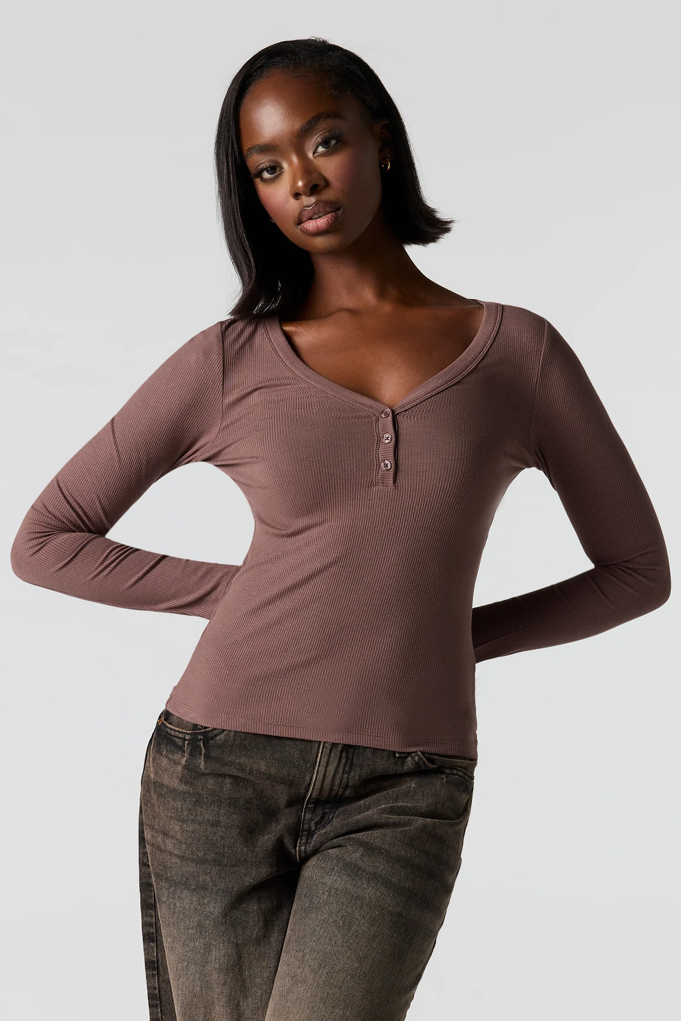 Ribbed Henley Long Sleeve Classic Top - Image 7