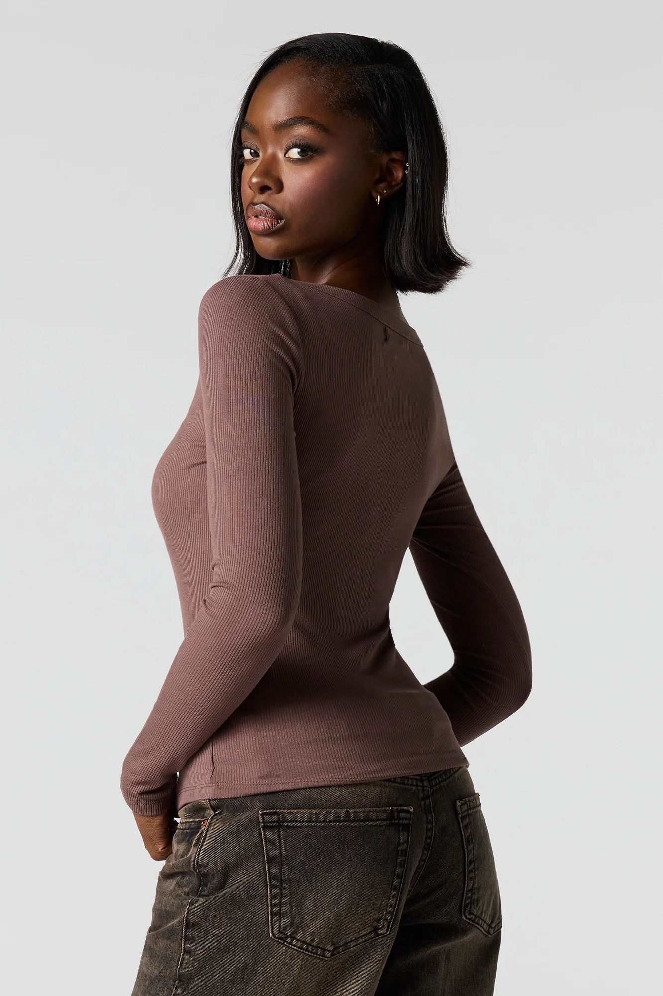 Ribbed Henley Long Sleeve Classic Top - Image 8