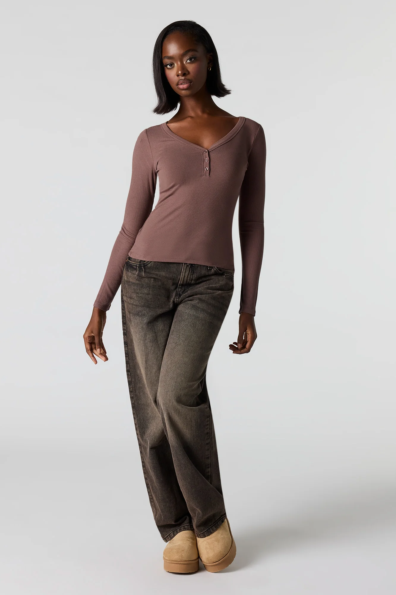 Ribbed Henley Long Sleeve Classic Top - Image 9