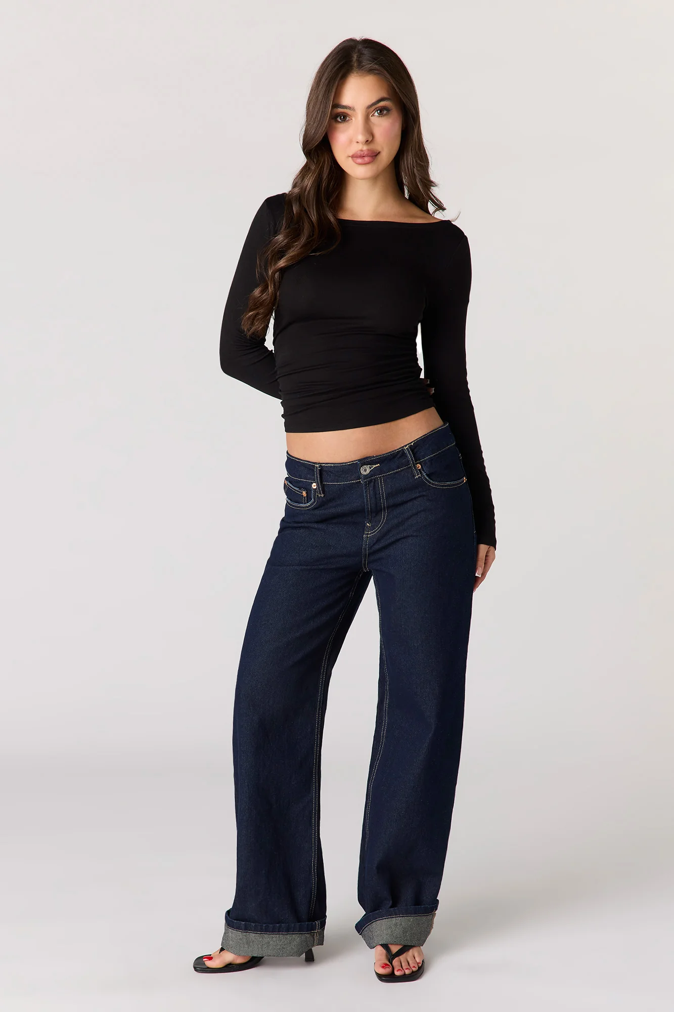Ribbed Boat Neck Long Sleeve Top - Image 3