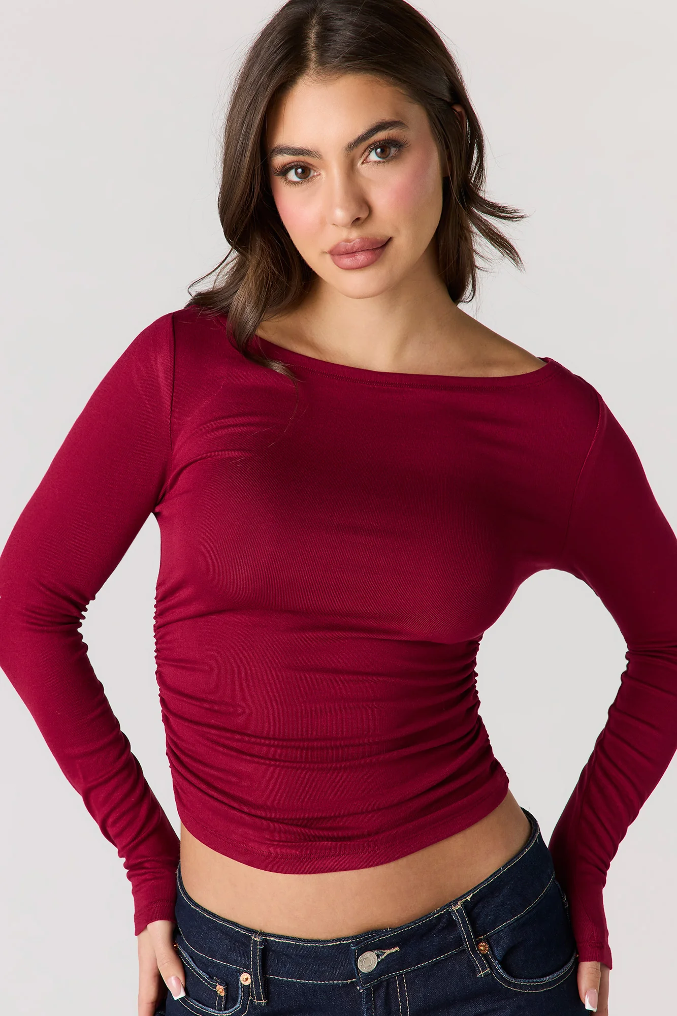 Ribbed Boat Neck Long Sleeve Top - Image 4