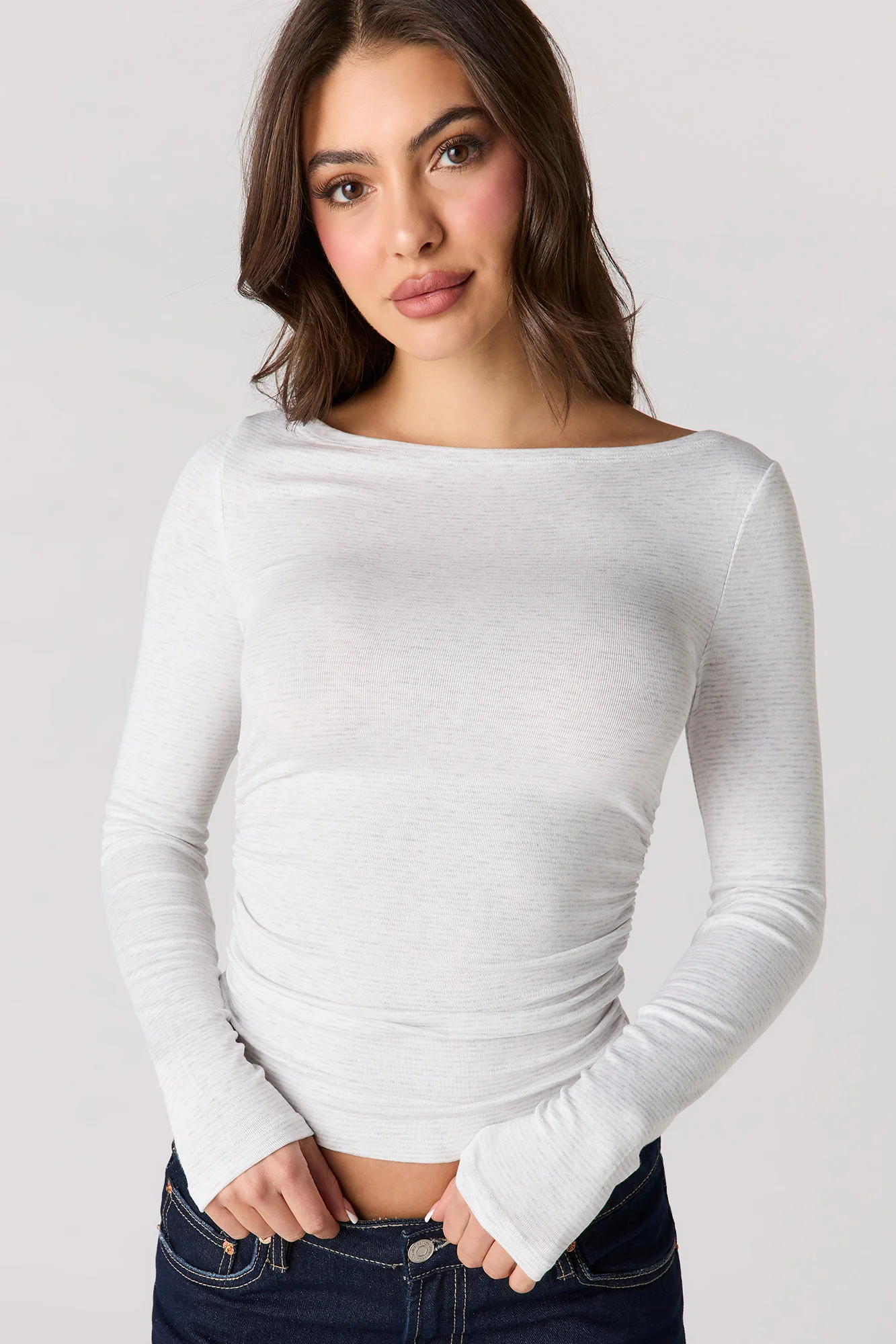 Ribbed Boat Neck Long Sleeve Top - Image 7