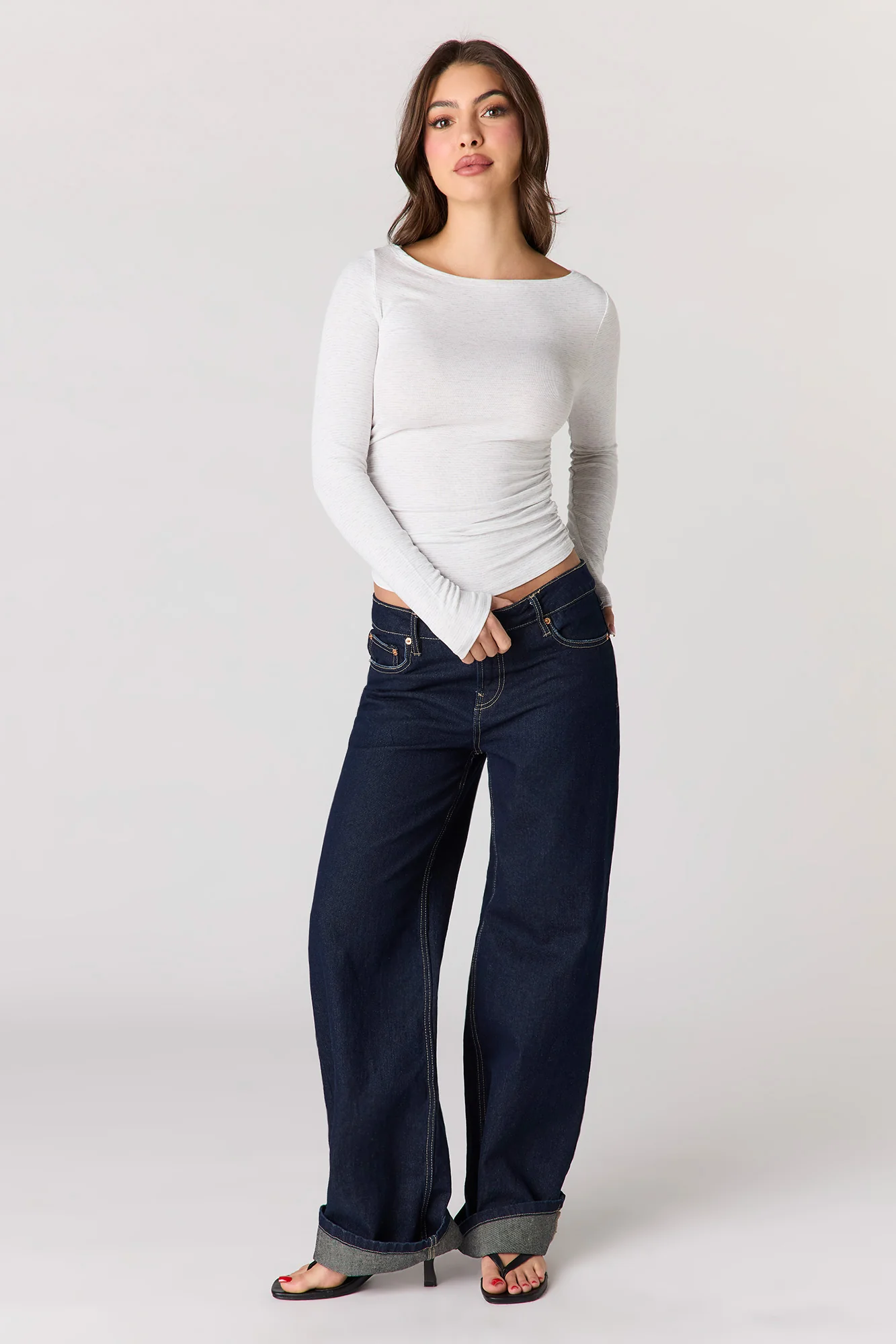 Ribbed Boat Neck Long Sleeve Top - Image 9