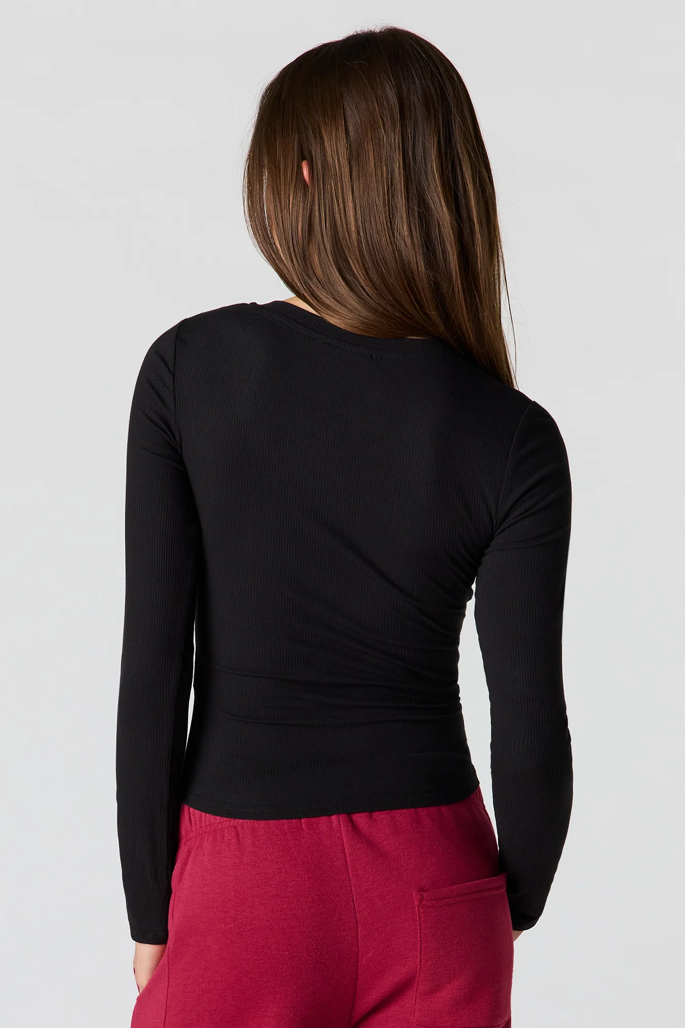 Ribbed V-Neck Long Sleeve Top - Image 11