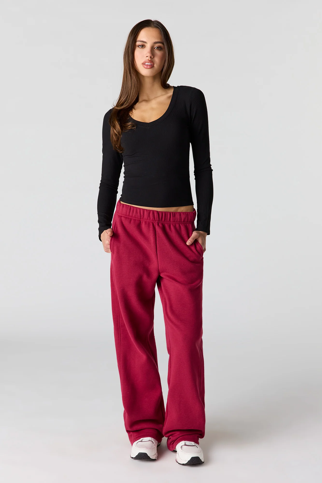 Ribbed V-Neck Long Sleeve Top - Image 12
