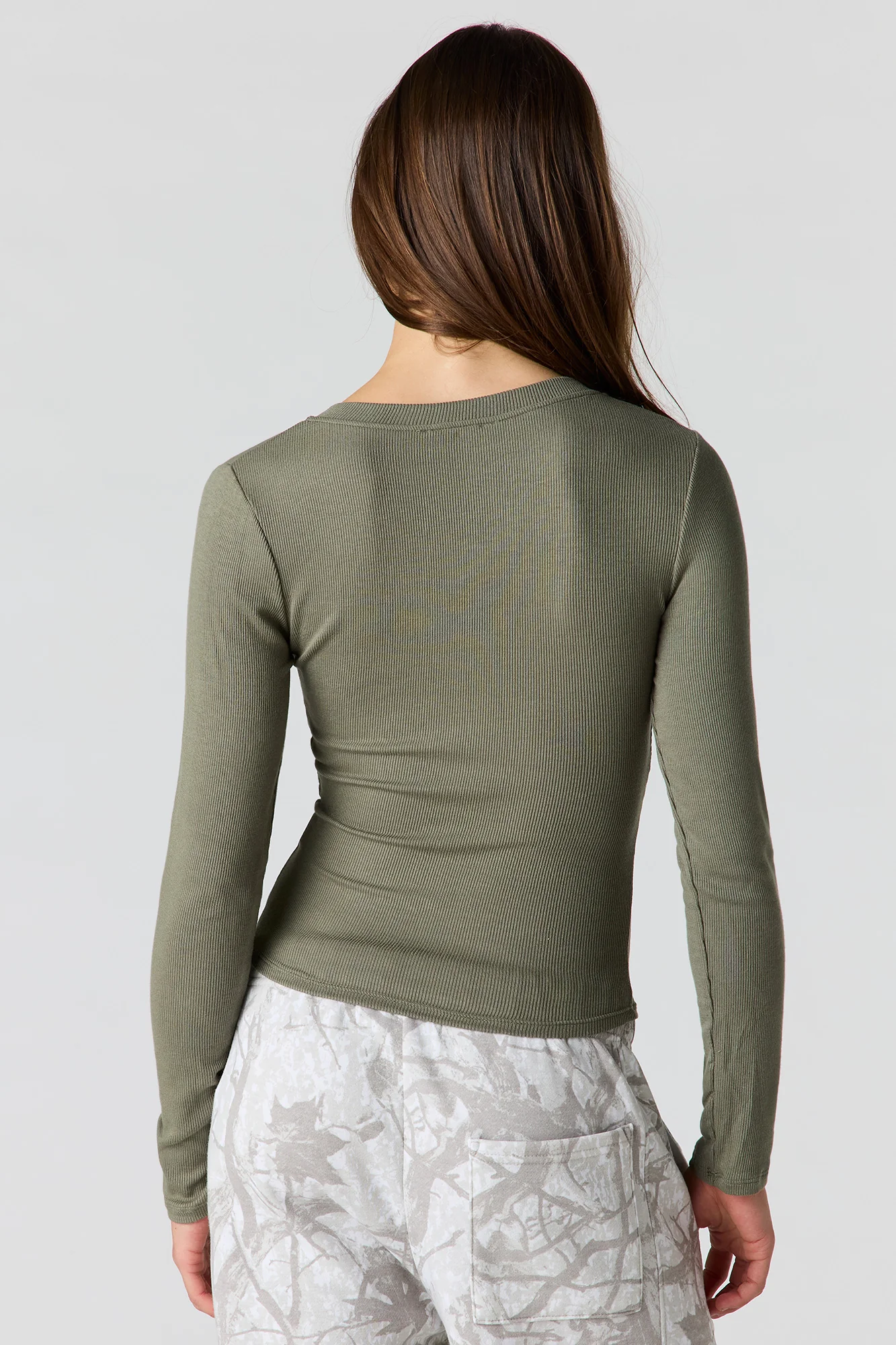 Ribbed V-Neck Long Sleeve Top - Image 17