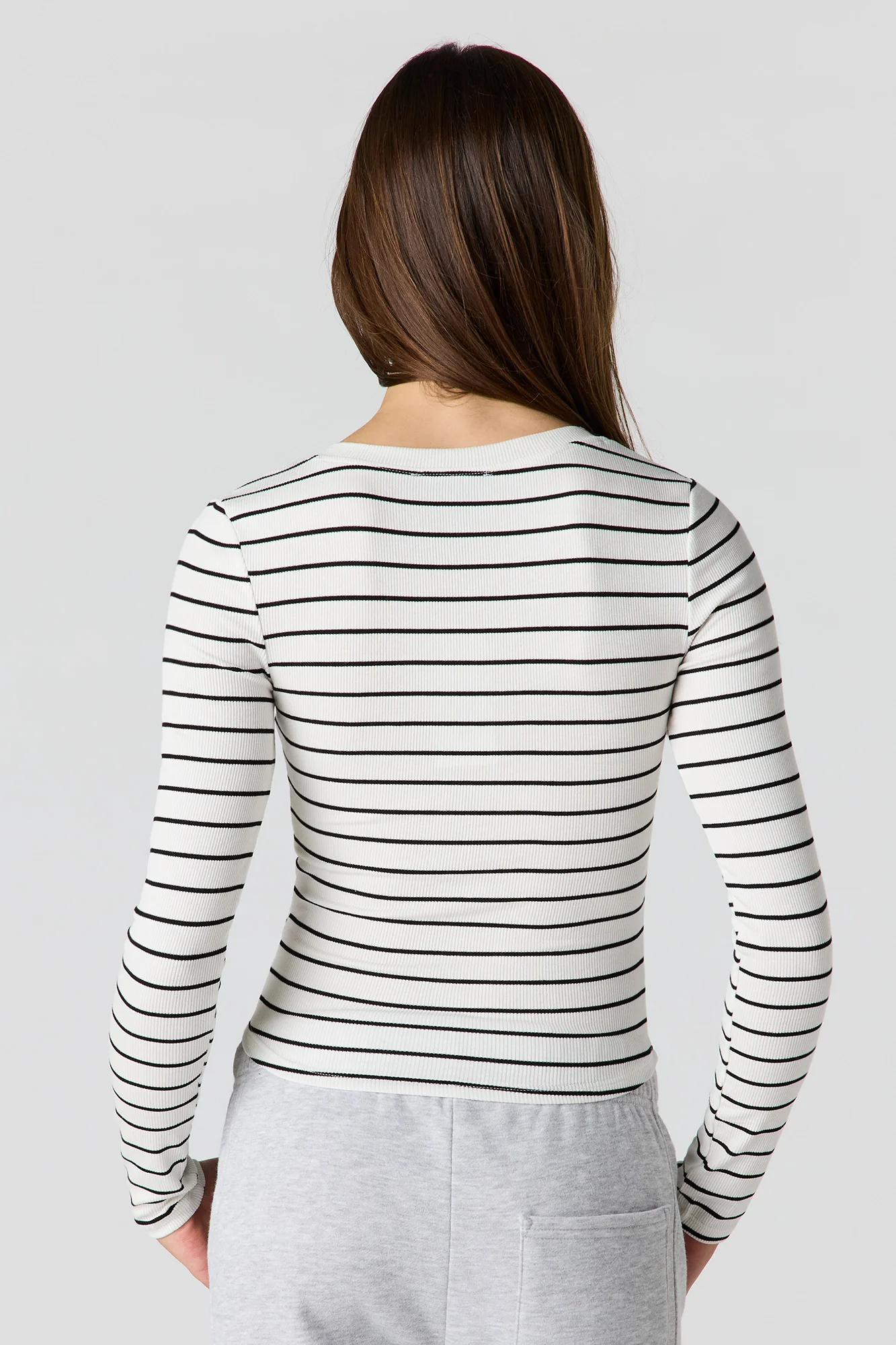 Ribbed V-Neck Long Sleeve Top - Image 20