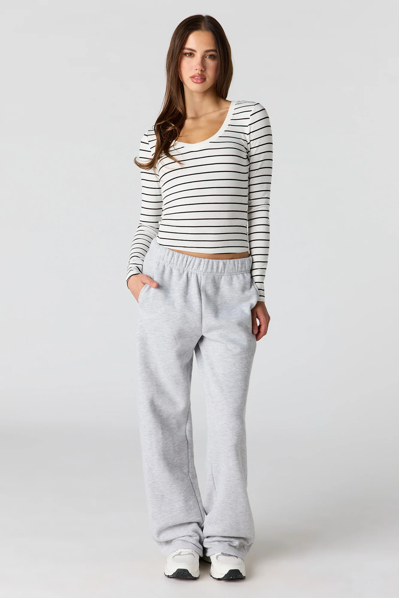 Ribbed V-Neck Long Sleeve Top - Image 21