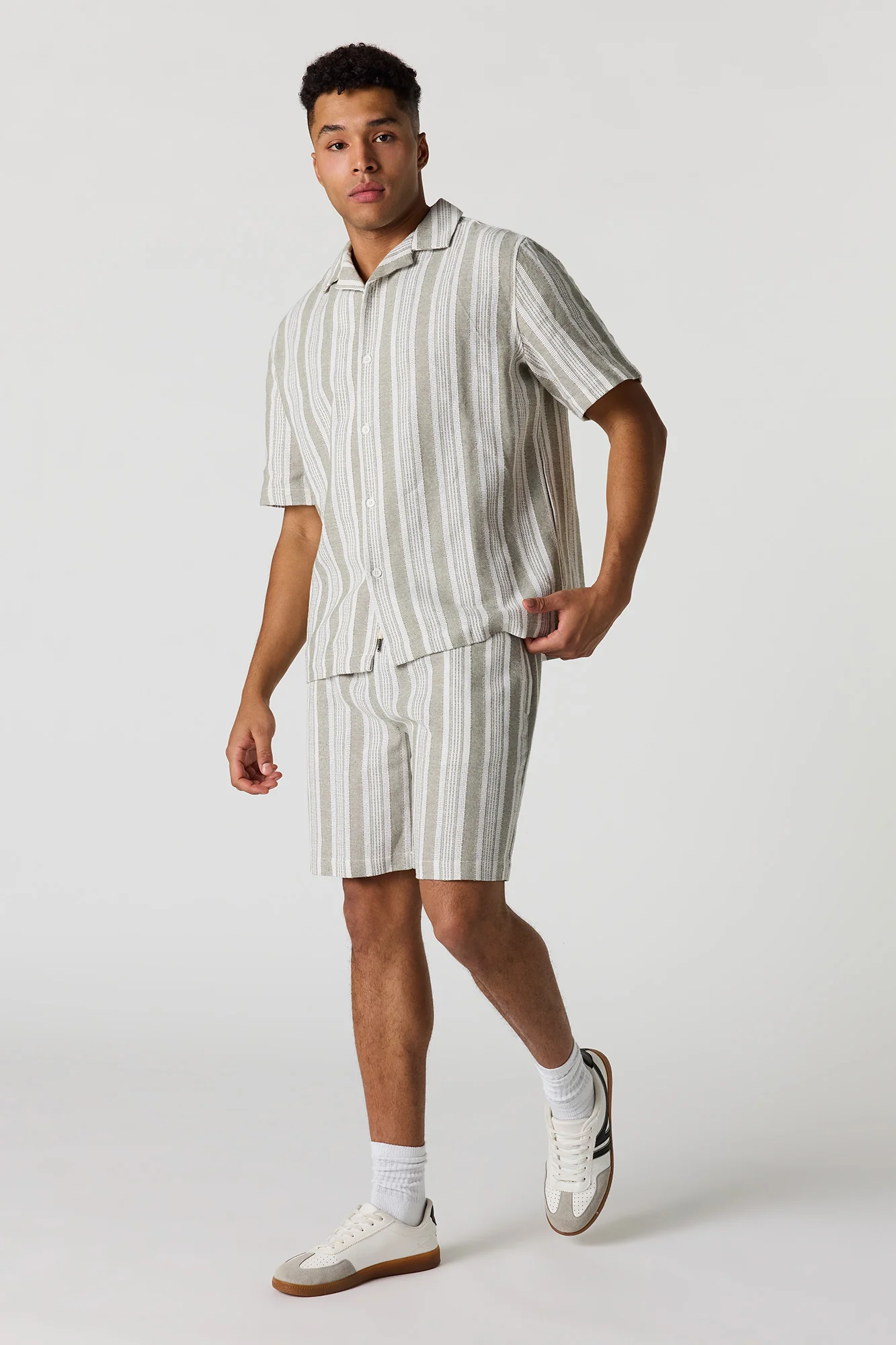 Textured Striped Button-Up Top - Image 9
