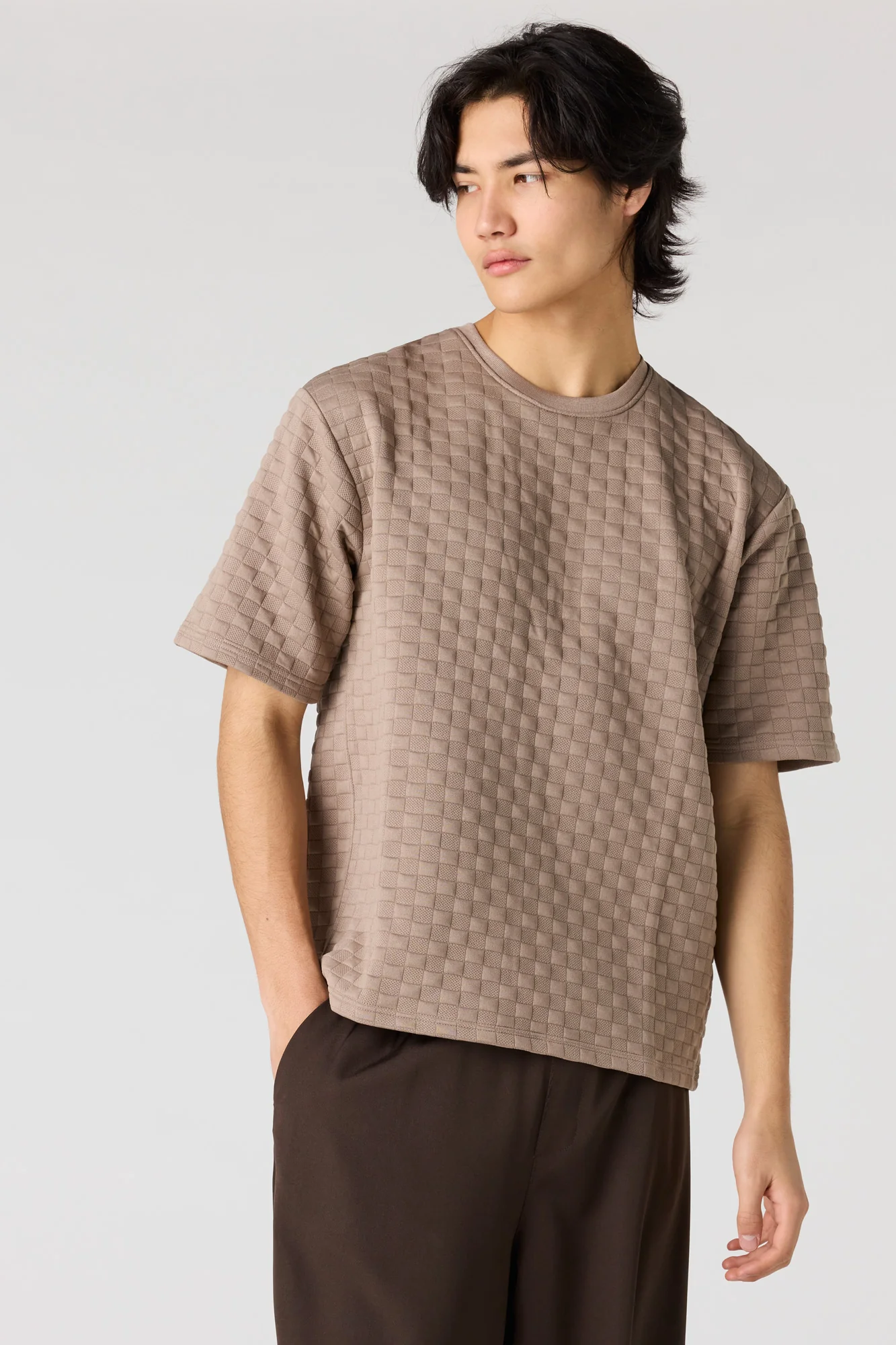 Checkered Textured Boxy T-Shirt - Image 4