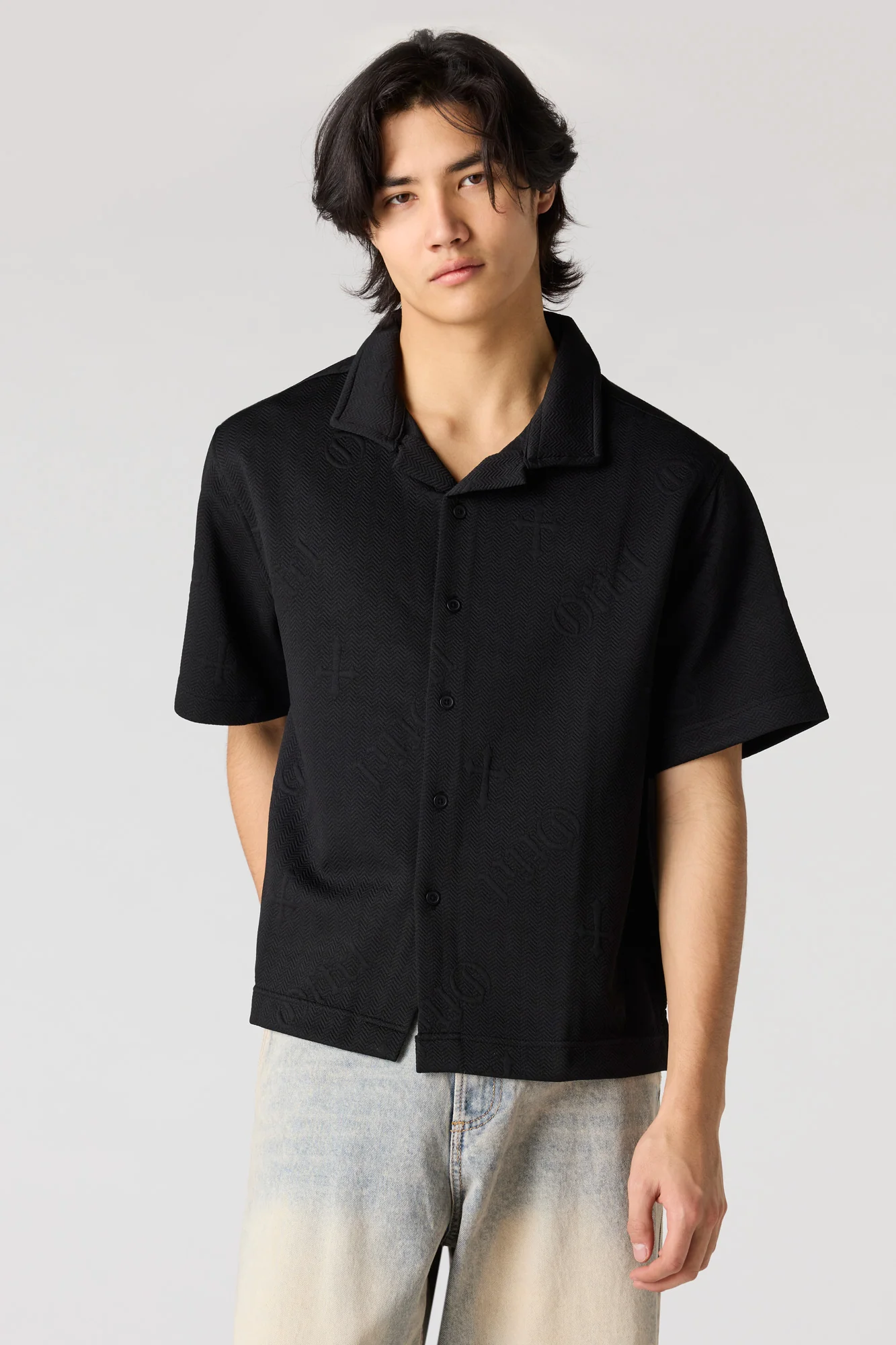 Cross Textured Button-Up Top - Image 4