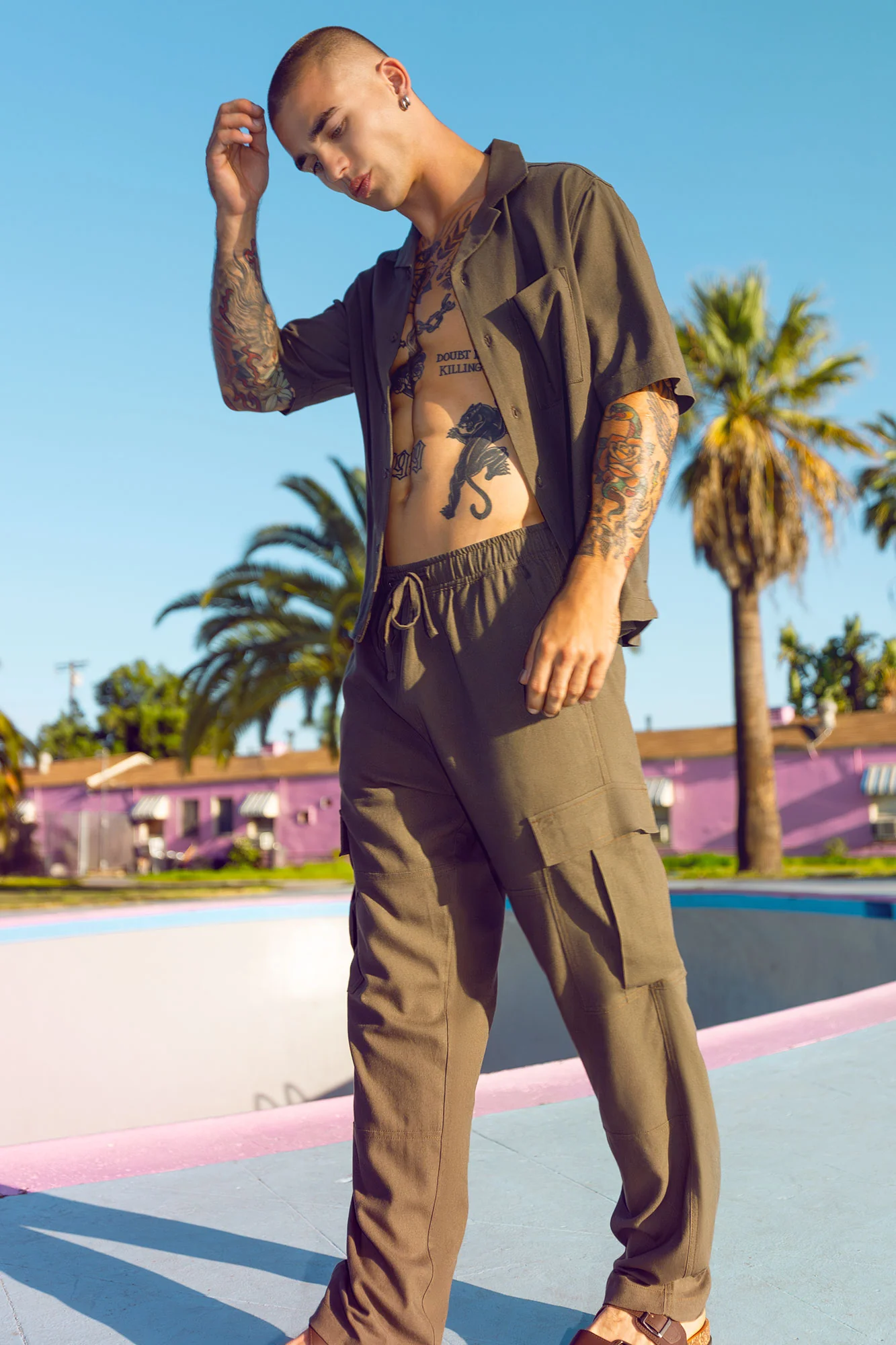 Linen-Blend Baggy Cargo Jogger