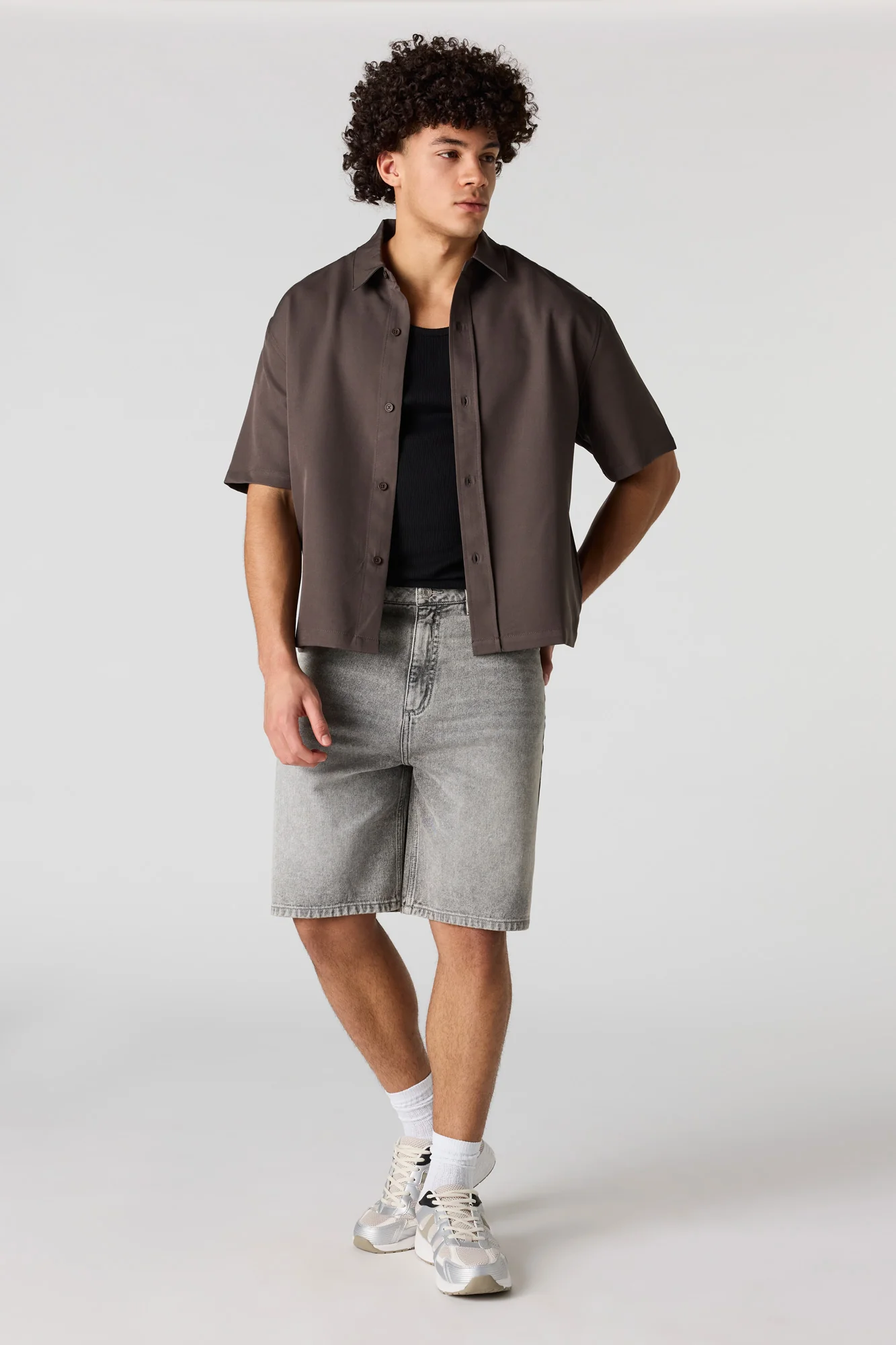 Baggy Light Grey Denim Short - Image 2