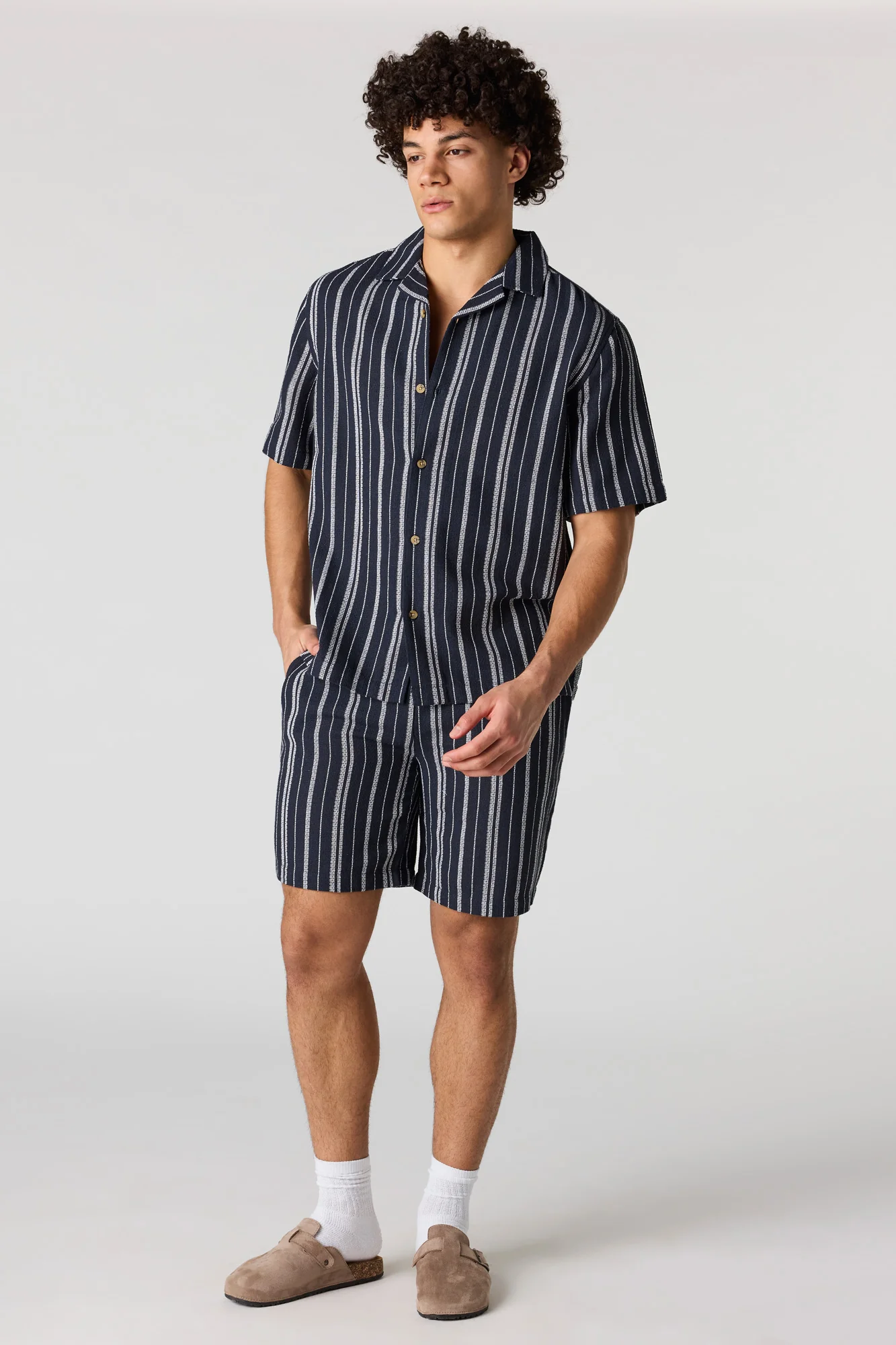 Textured Striped Drawstring Short - Image 2