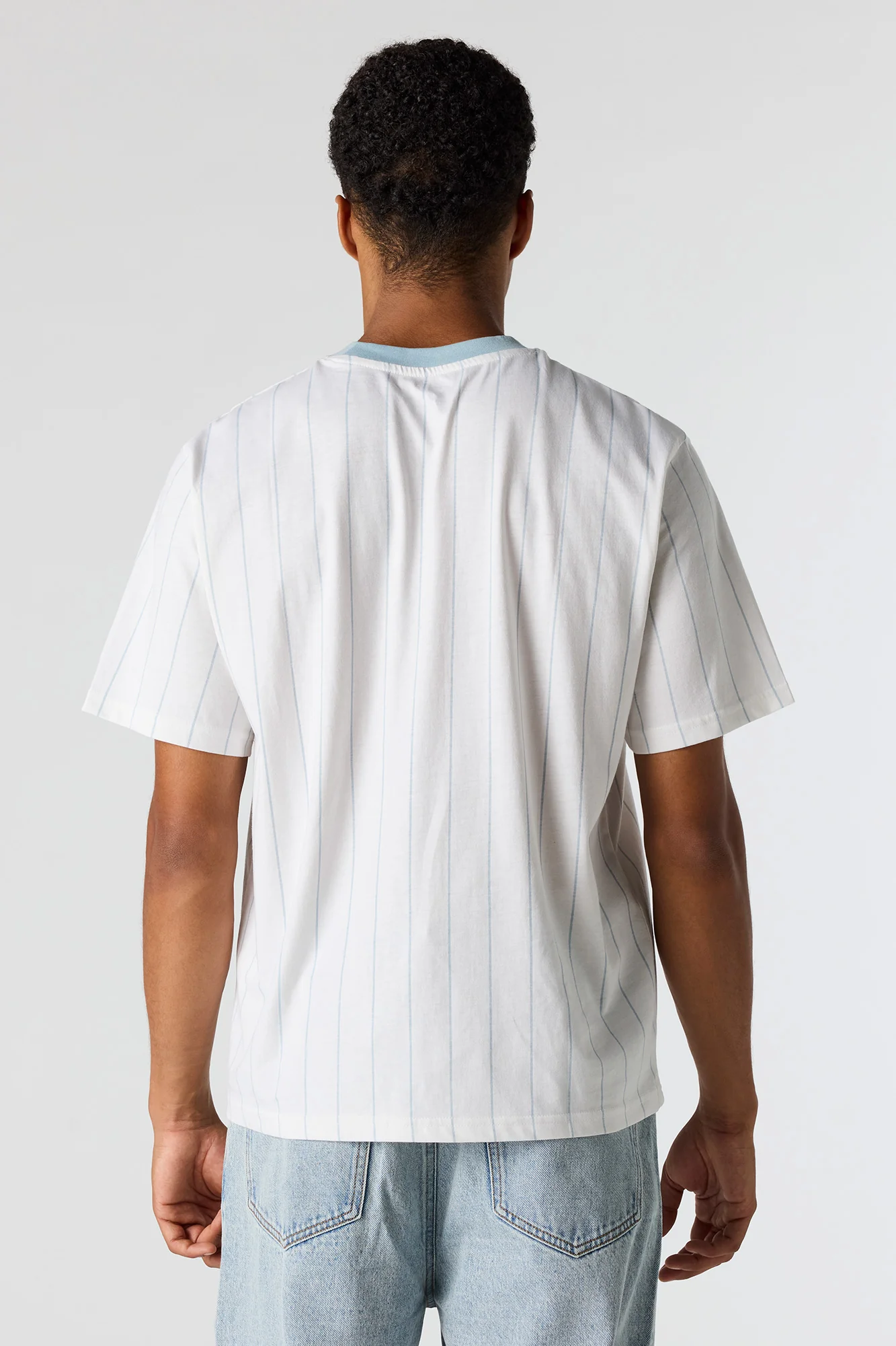 New York Embroidered Pinstriped T-Shirt - Image 6