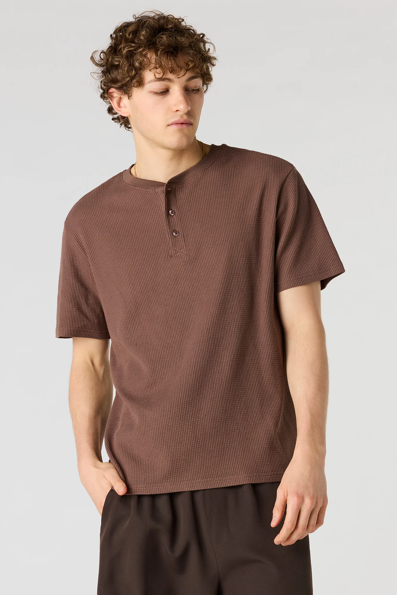 Waffle Knit Henley T-Shirt