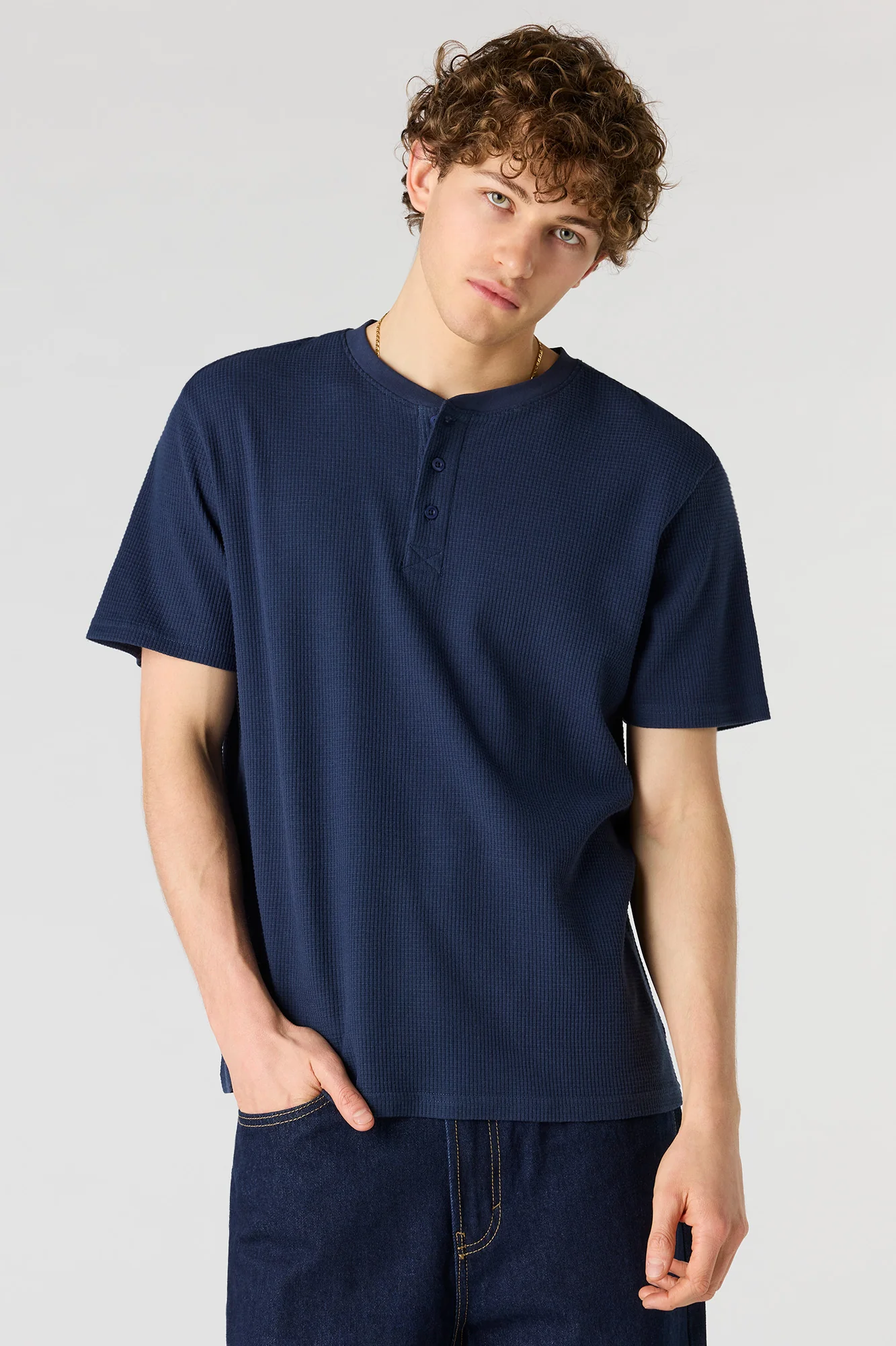 Waffle Knit Henley T-Shirt - Image 16