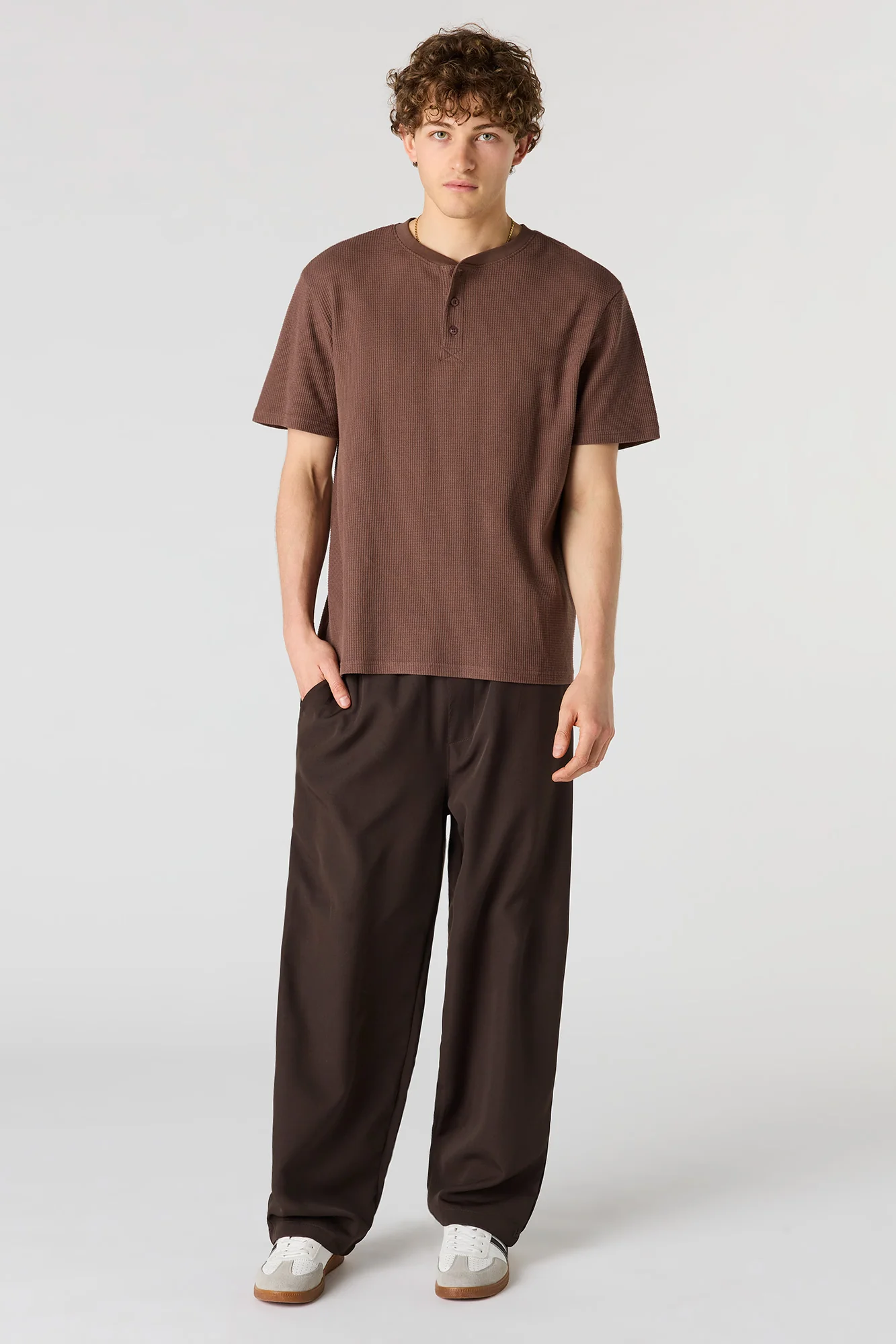 Waffle Knit Henley T-Shirt - Image 3