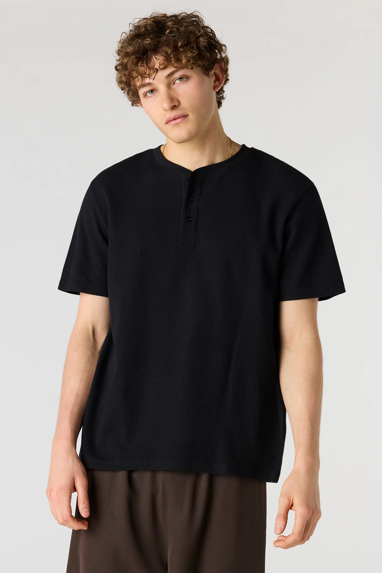 Waffle Knit Henley T-Shirt - Image 4