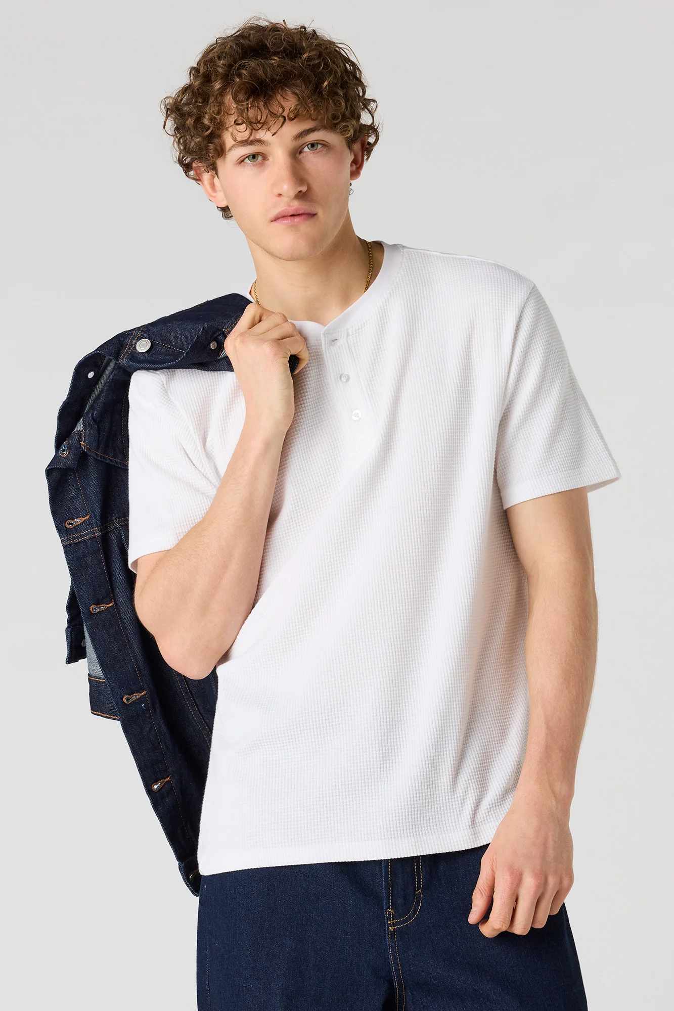 Waffle Knit Henley T-Shirt - Image 7