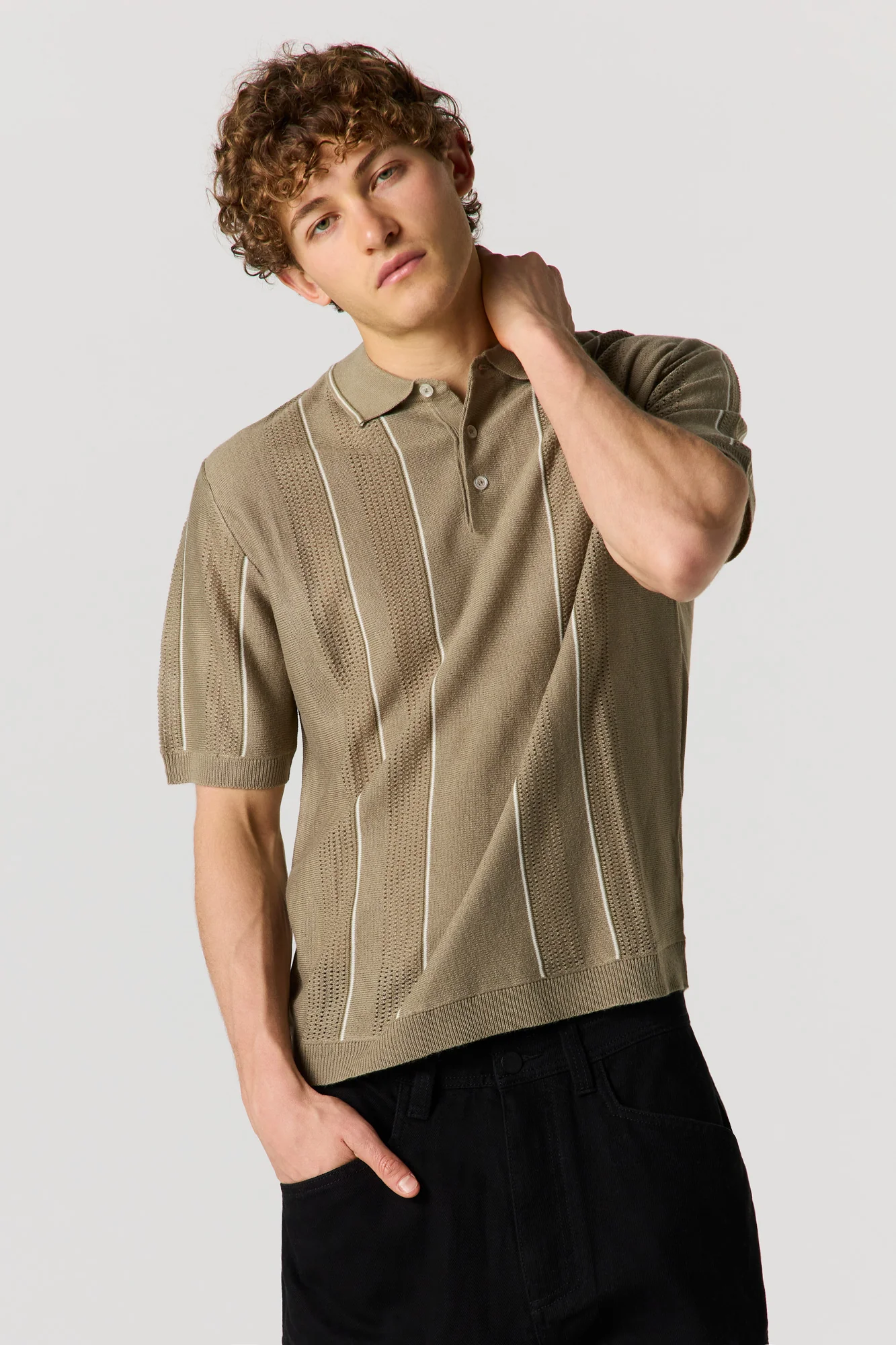 Textured Striped Polo Top