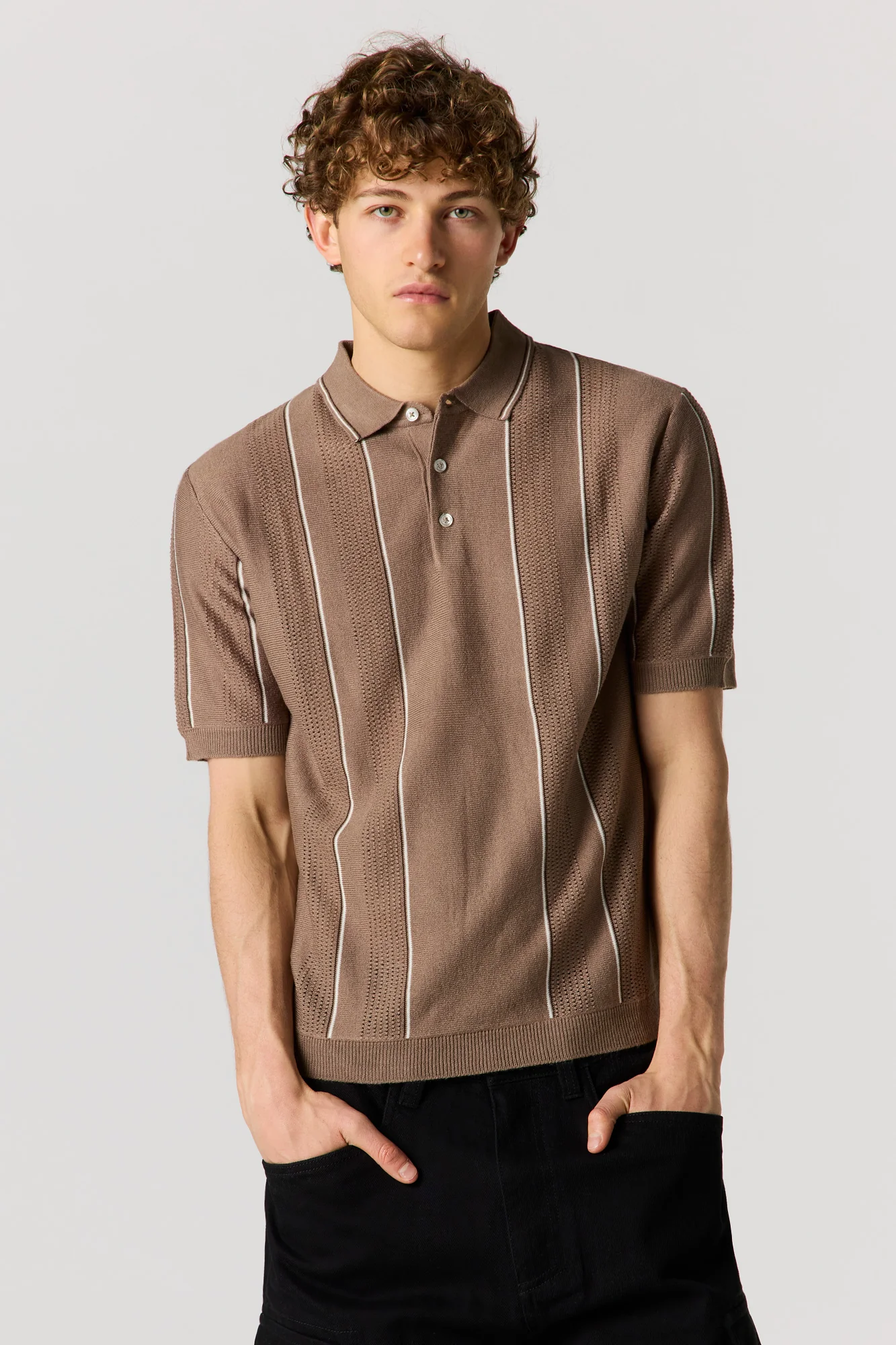 Textured Striped Polo Top - Image 10