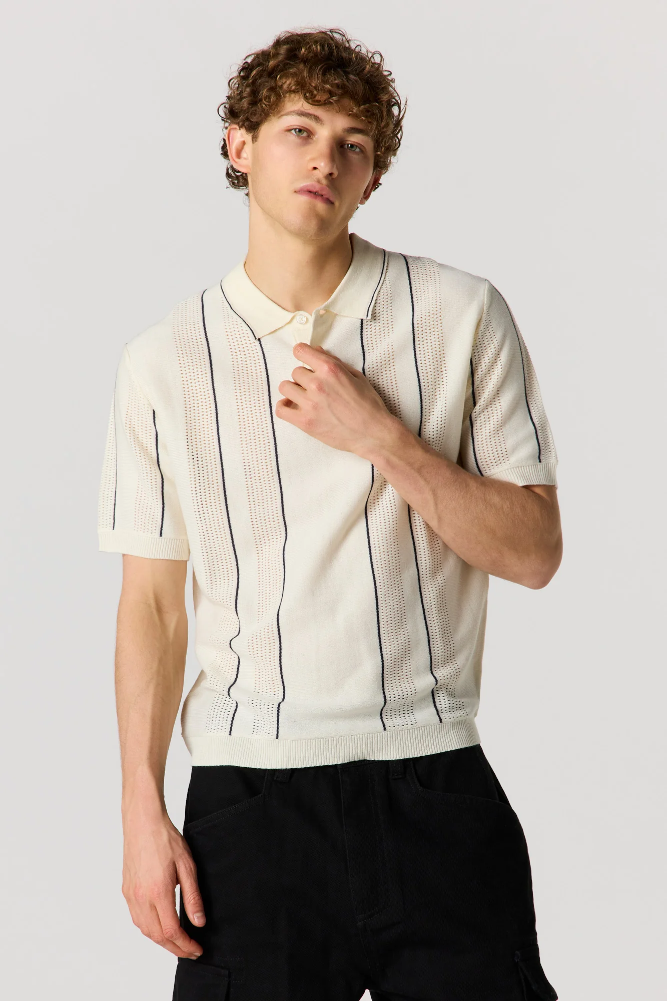 Textured Striped Polo Top - Image 4