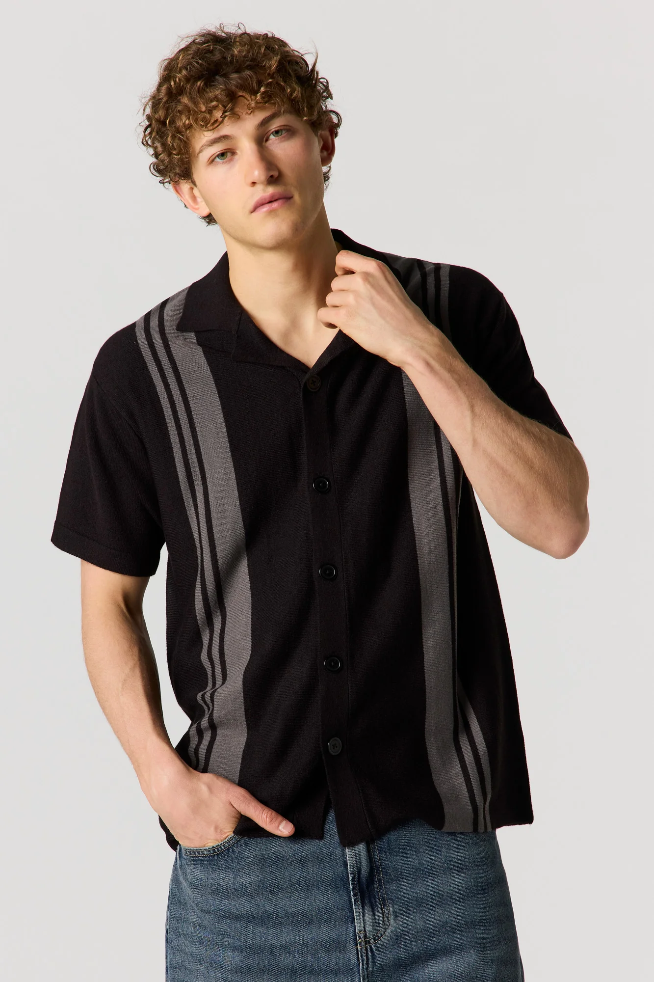 Knit Button-Up Collared Top - Image 4