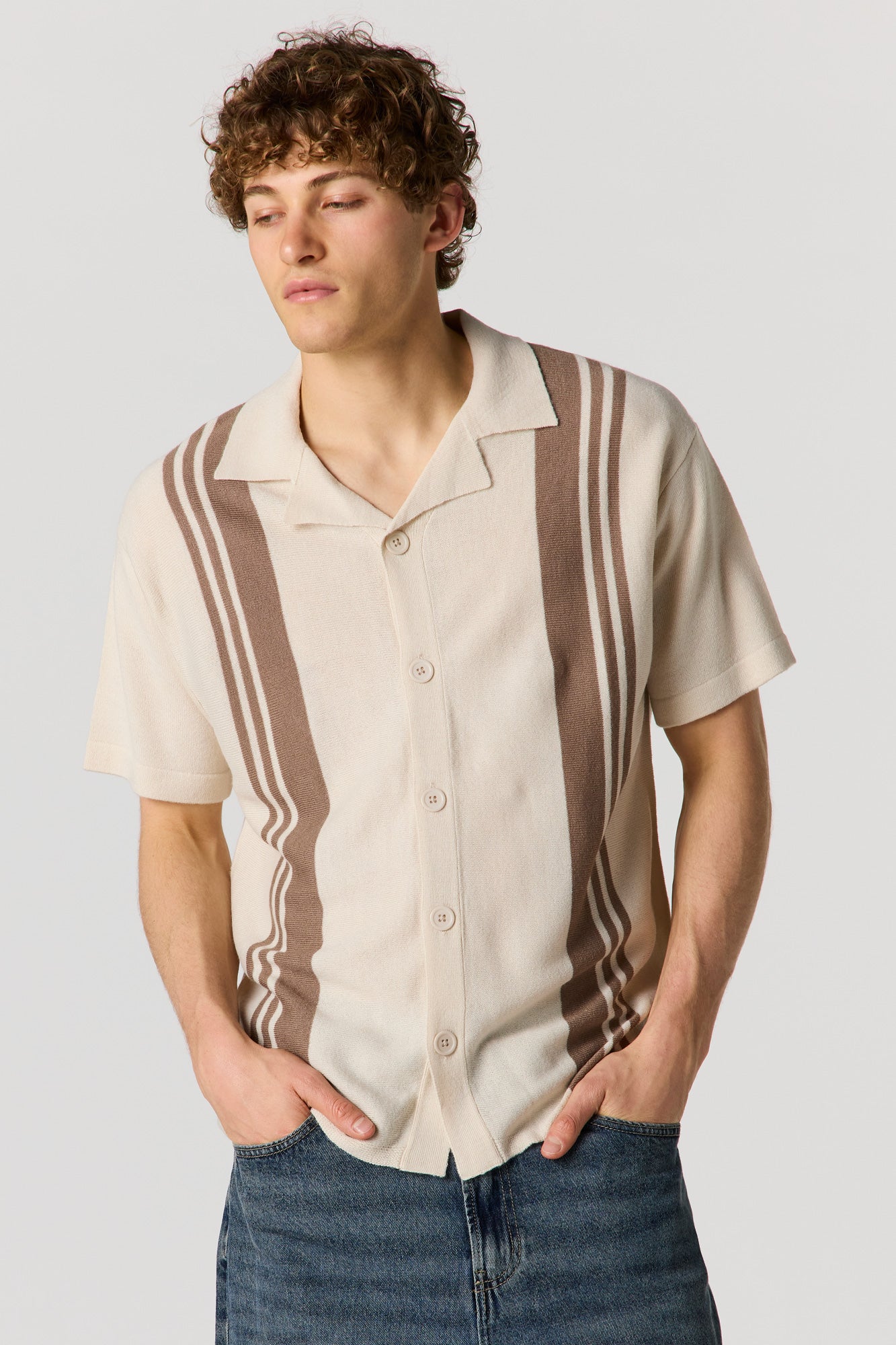 Knit Button-Up Collared Top - Image 7