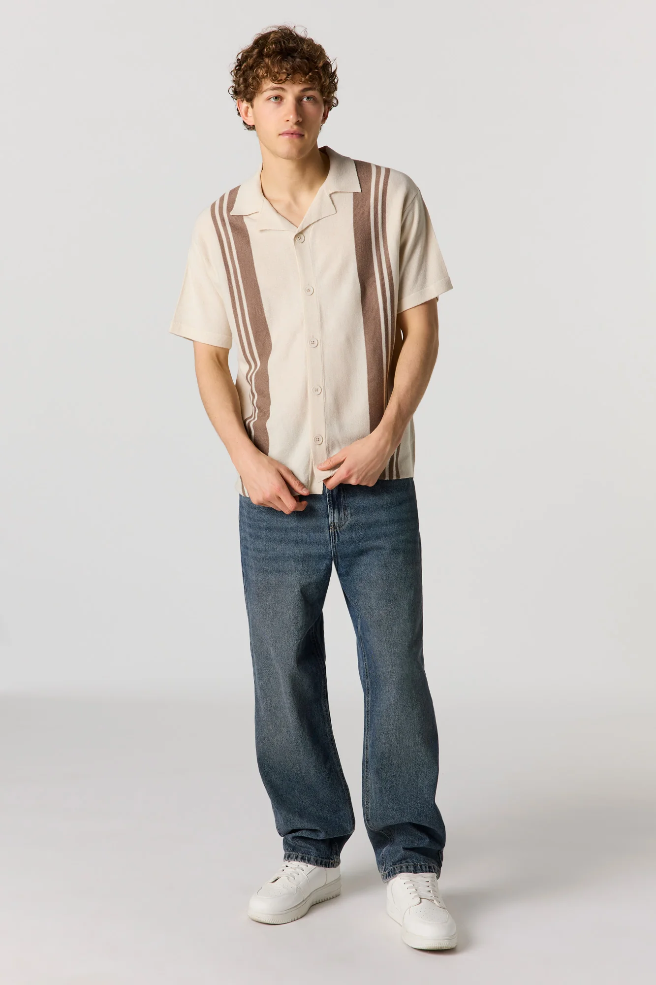Knit Button-Up Collared Top - Image 9