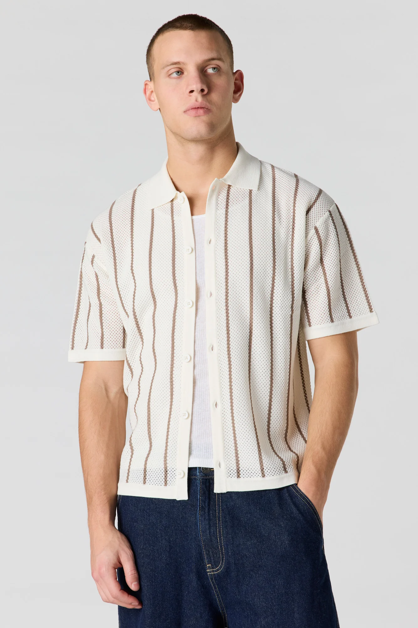 Textured Knit Button-Up Top