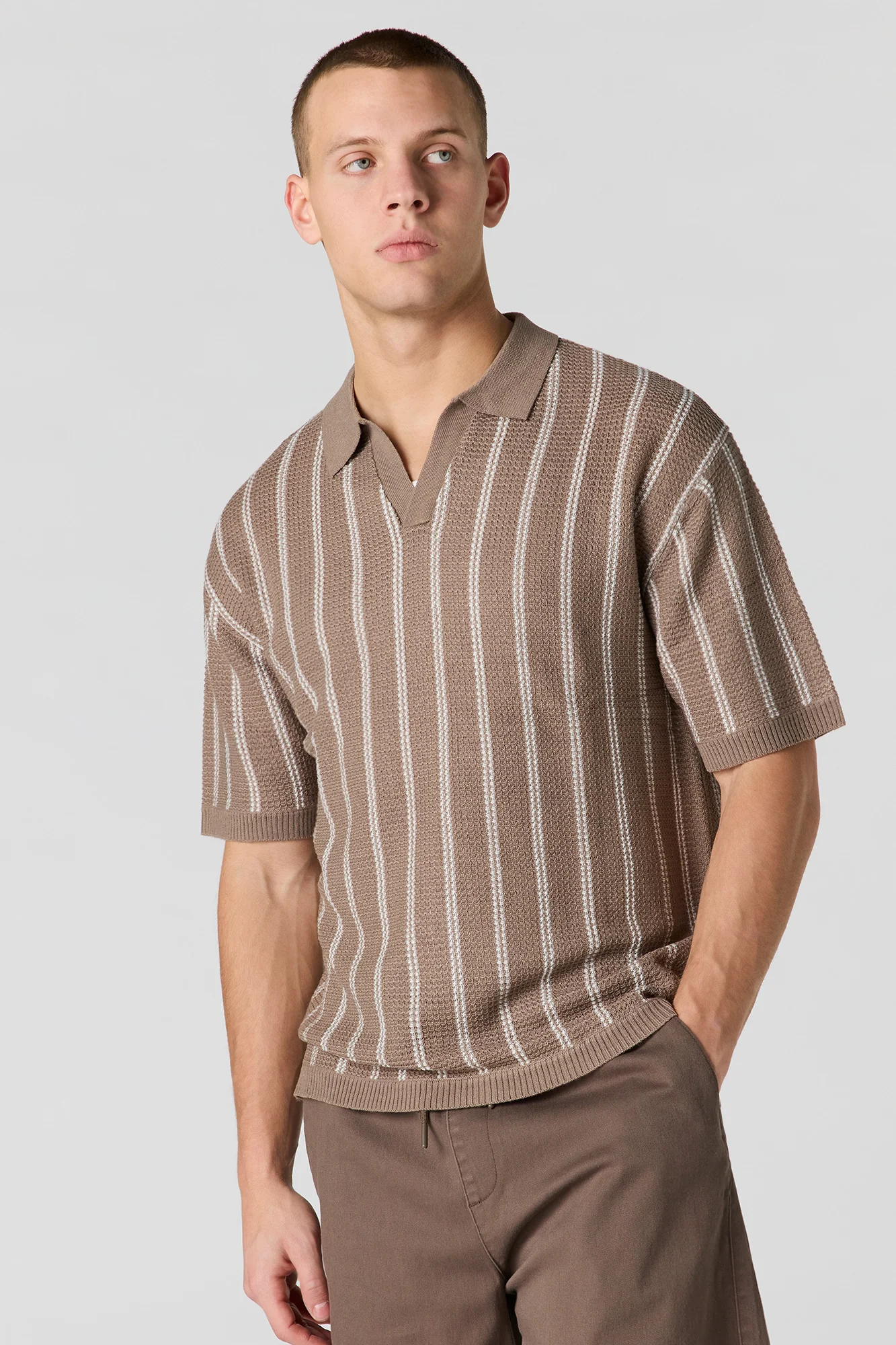 Textured Knit Johnny Collar Polo