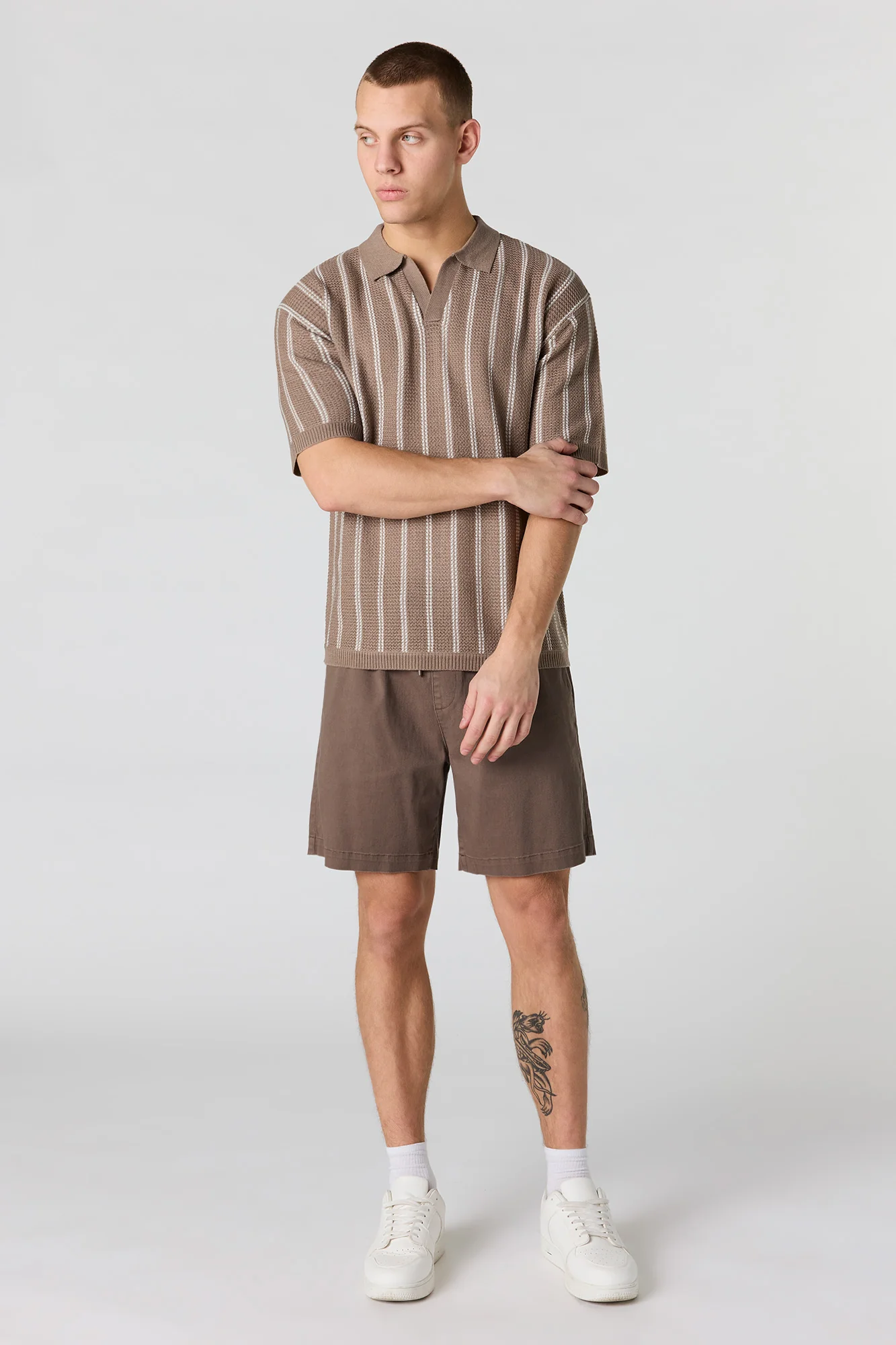 Textured Knit Johnny Collar Polo - Image 3