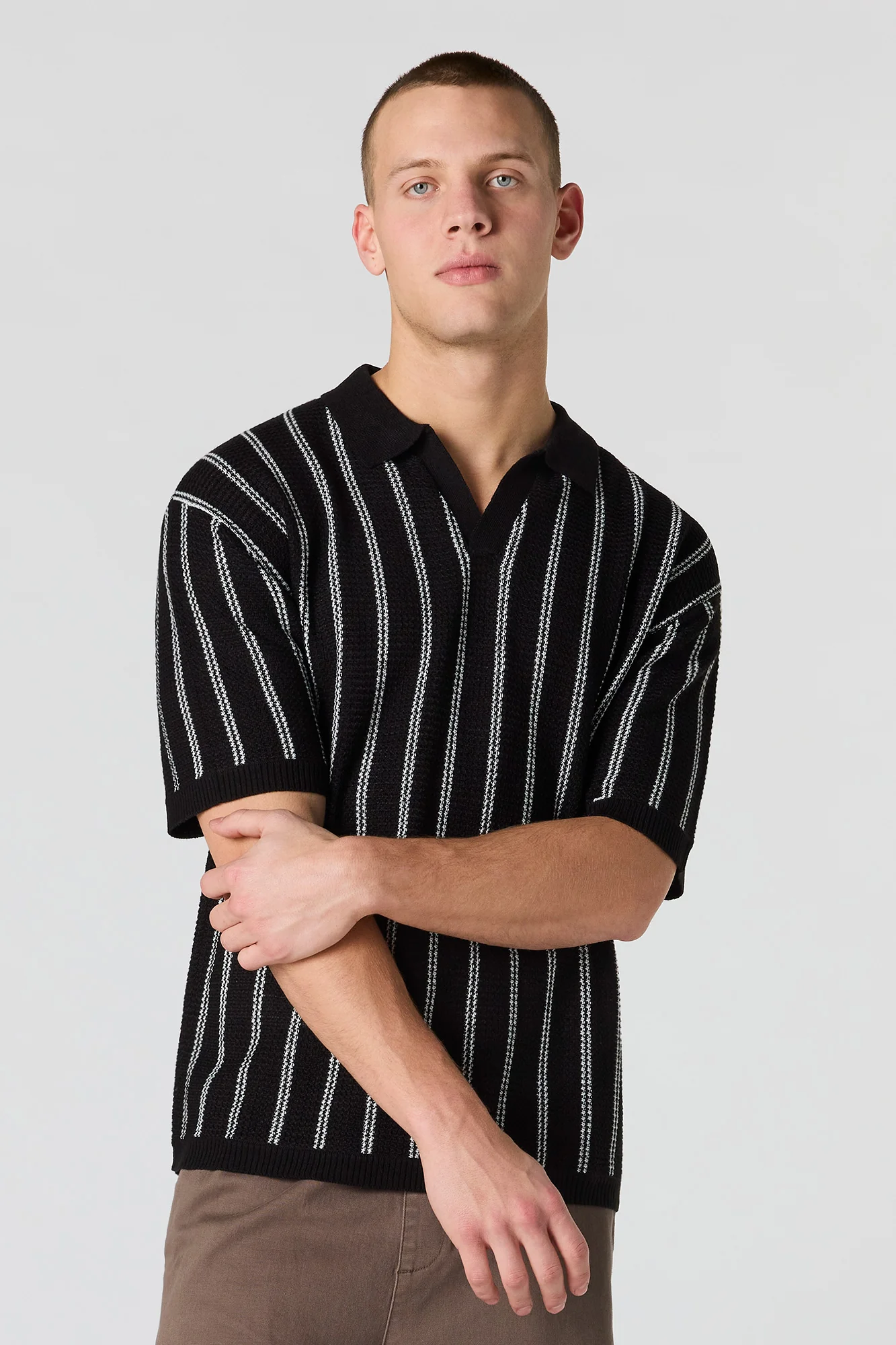 Textured Knit Johnny Collar Polo - Image 4
