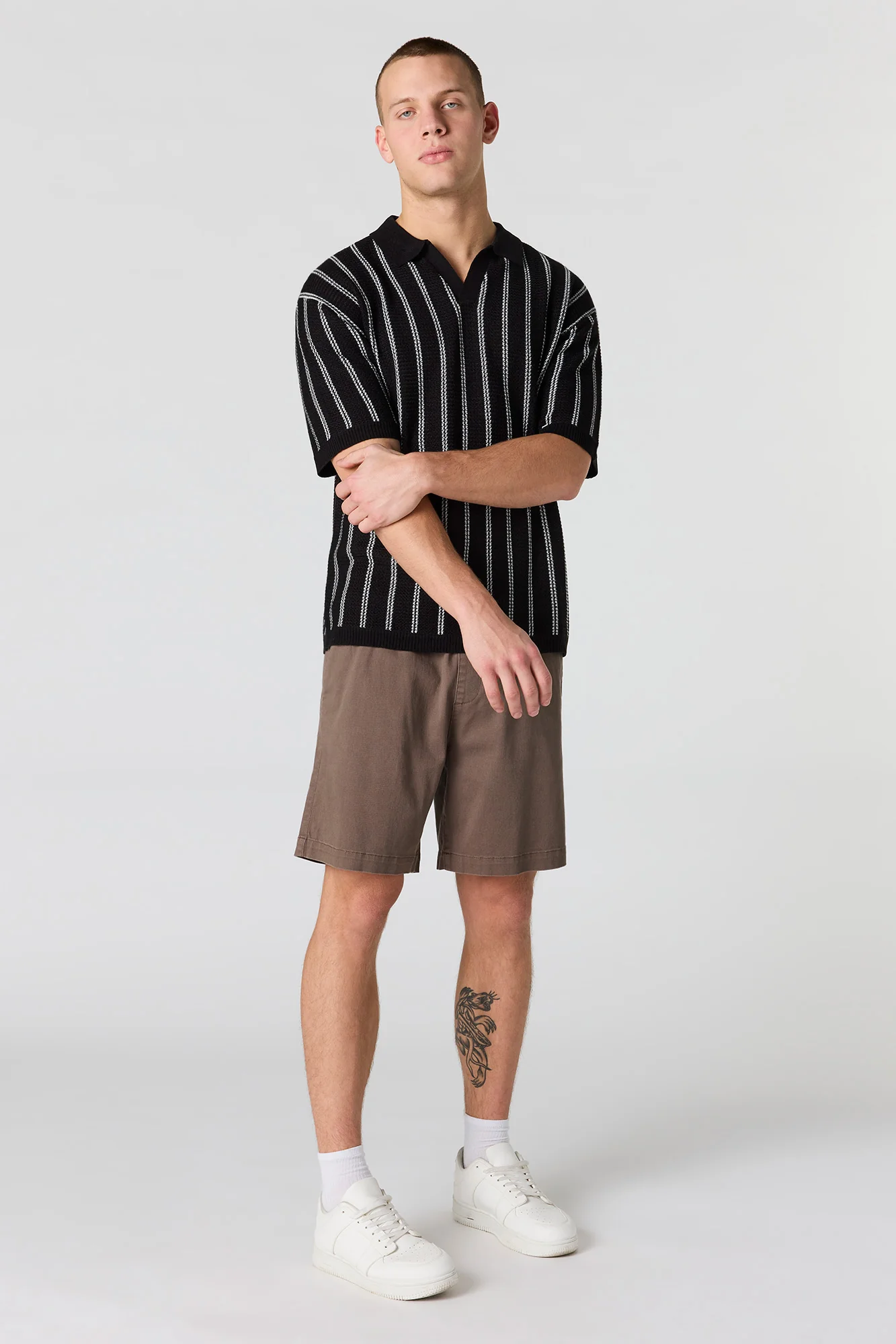 Textured Knit Johnny Collar Polo - Image 6