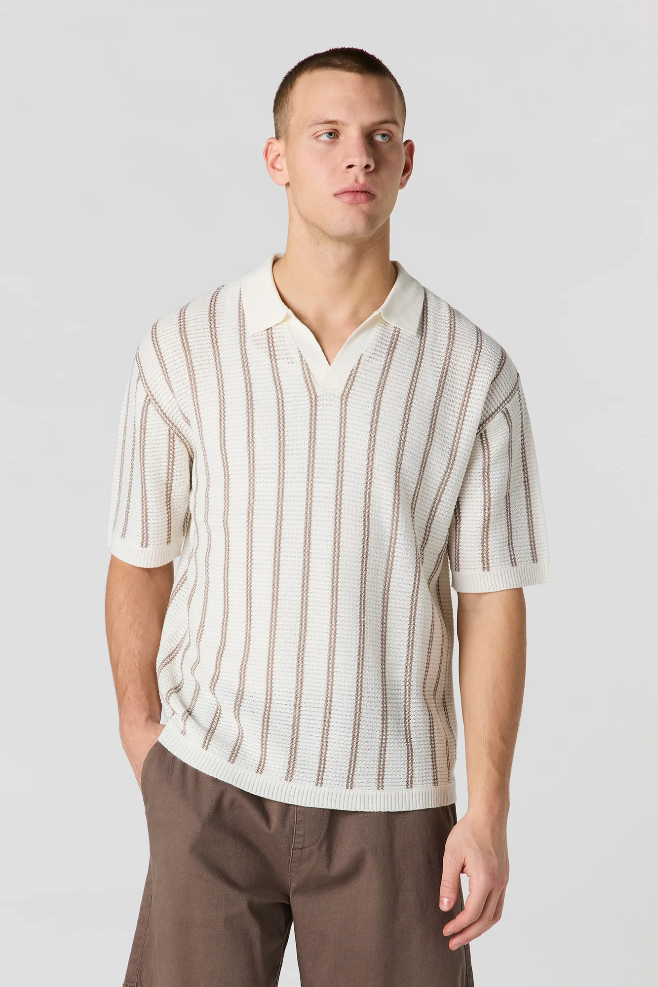 Textured Knit Johnny Collar Polo - Image 7