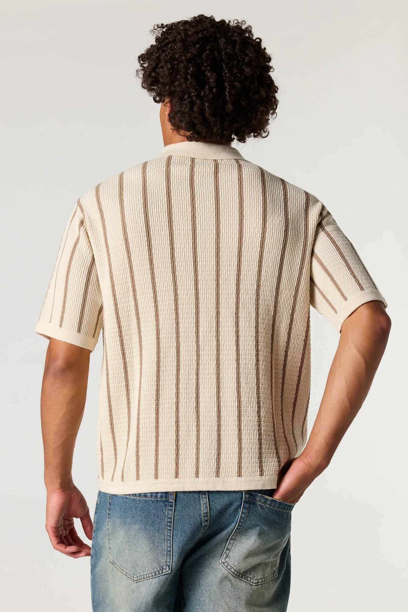 Boxy Jacquard Knit Button-Up Top - Image 2