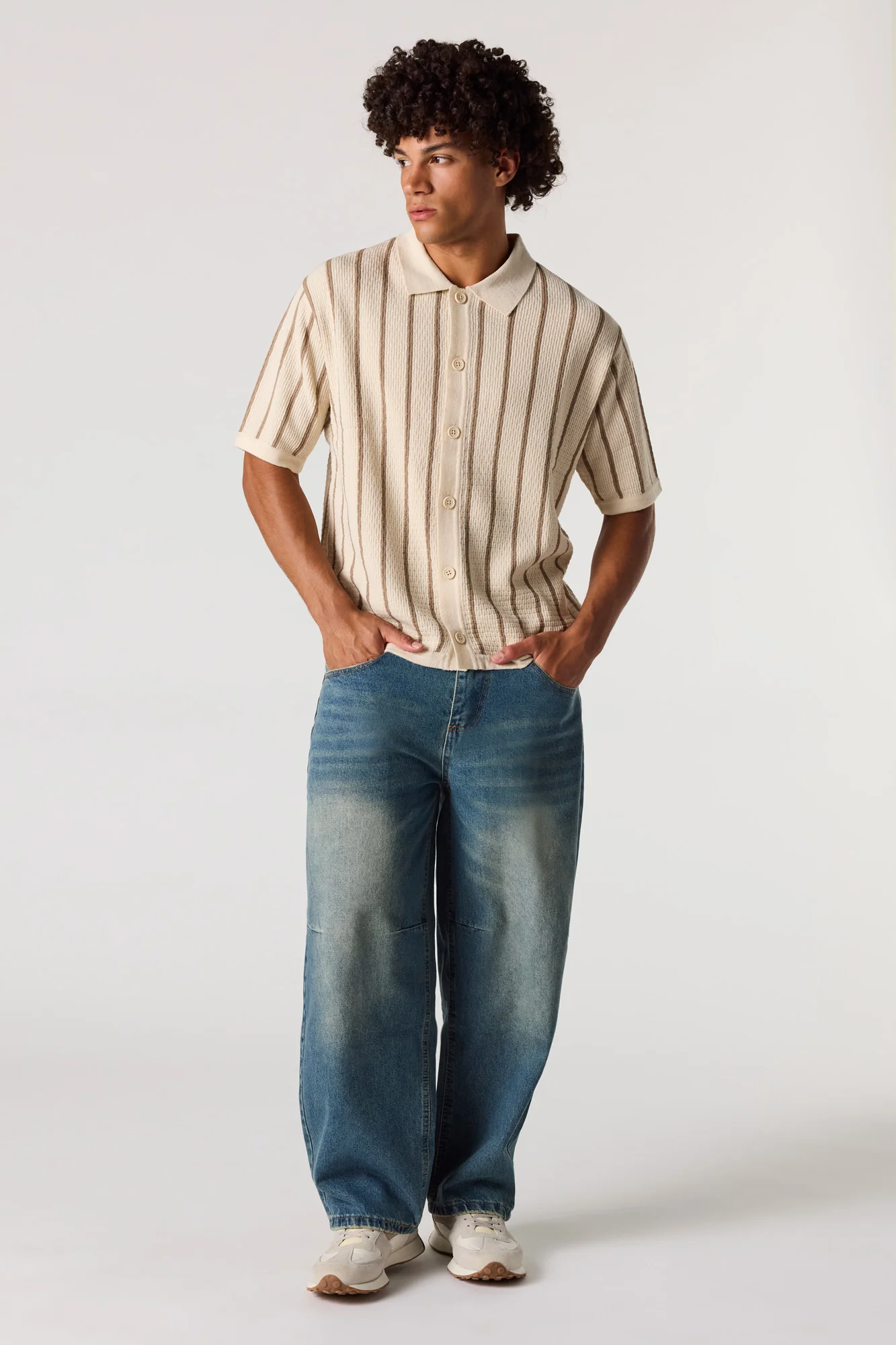 Boxy Jacquard Knit Button-Up Top - Image 3
