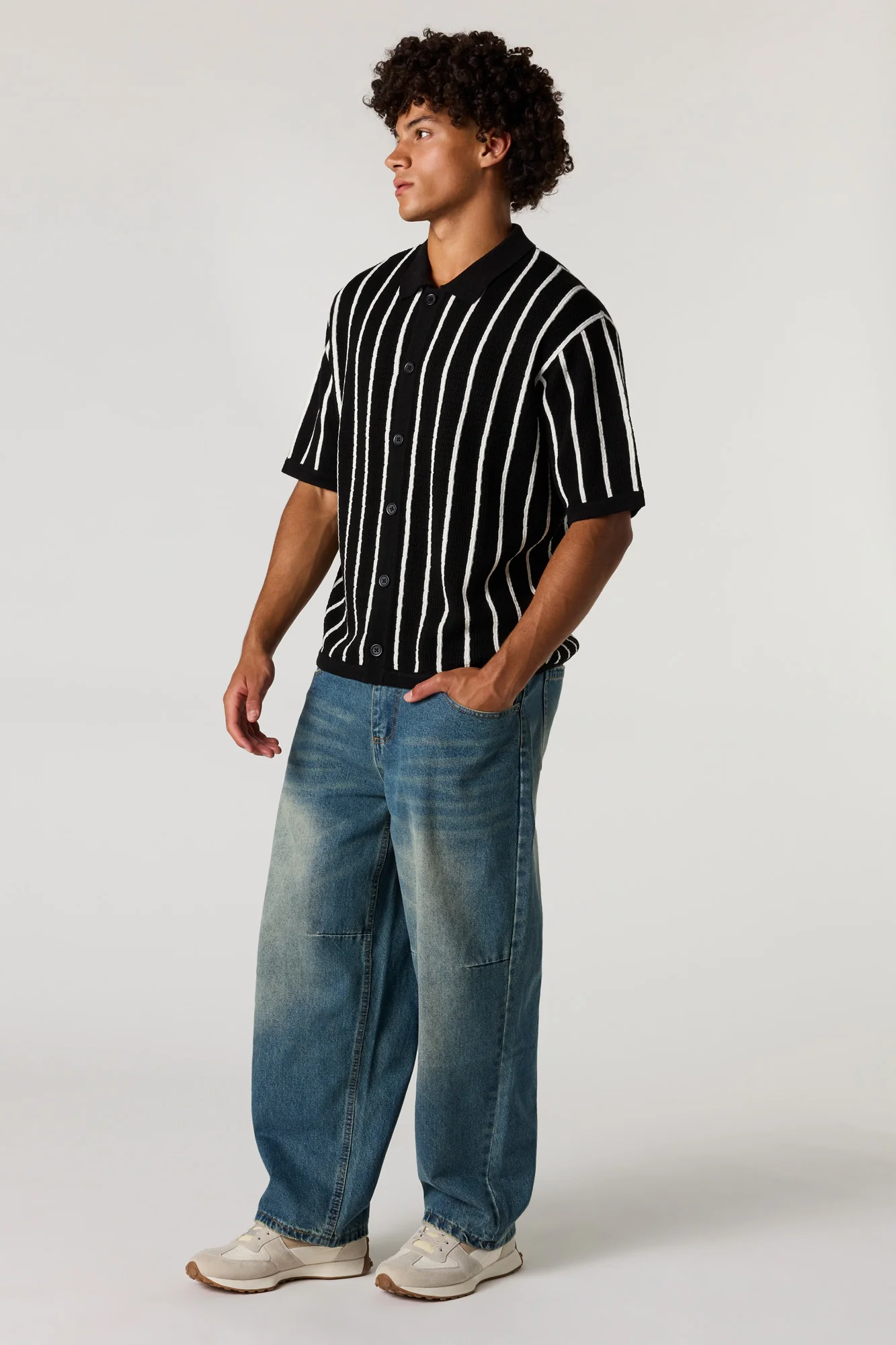 Boxy Jacquard Knit Button-Up Top - Image 6