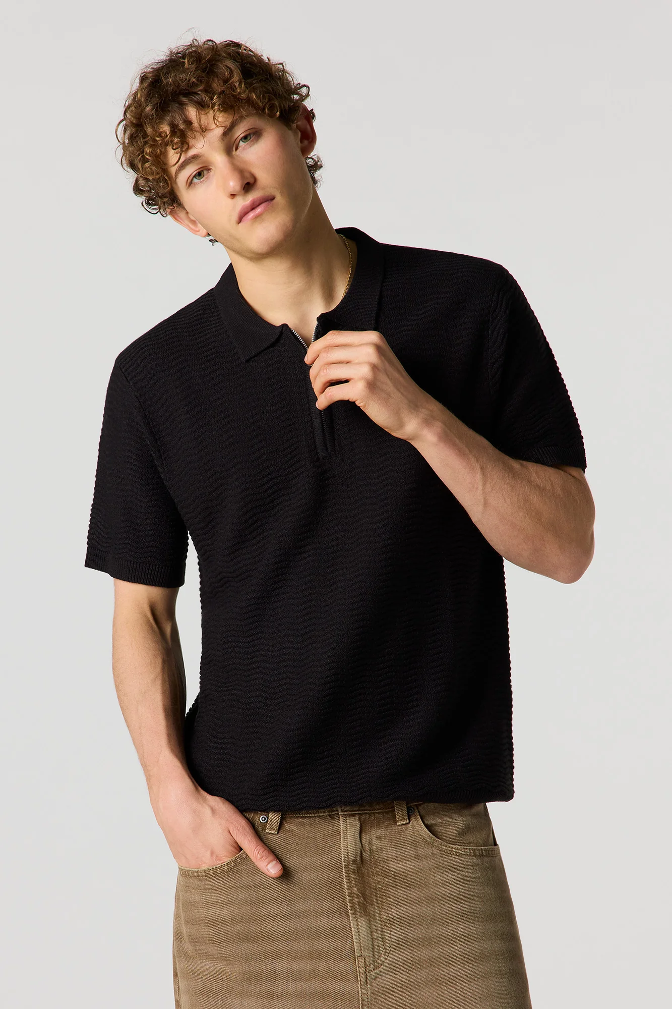 Quarter Zip Flat Collar Knit Top - Image 4